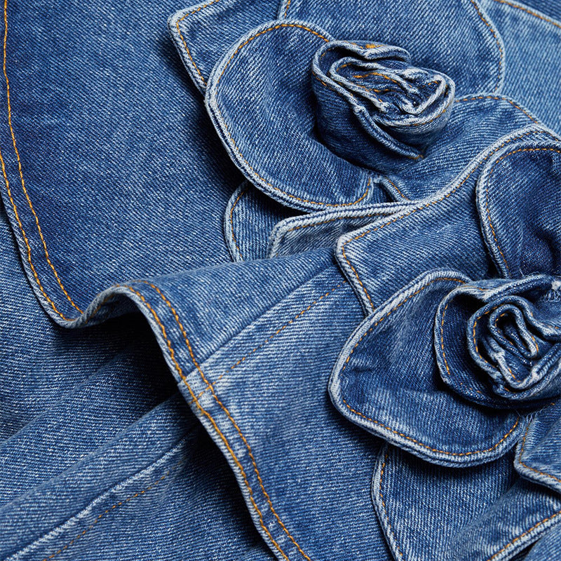 Adorable Flower Denim Dress