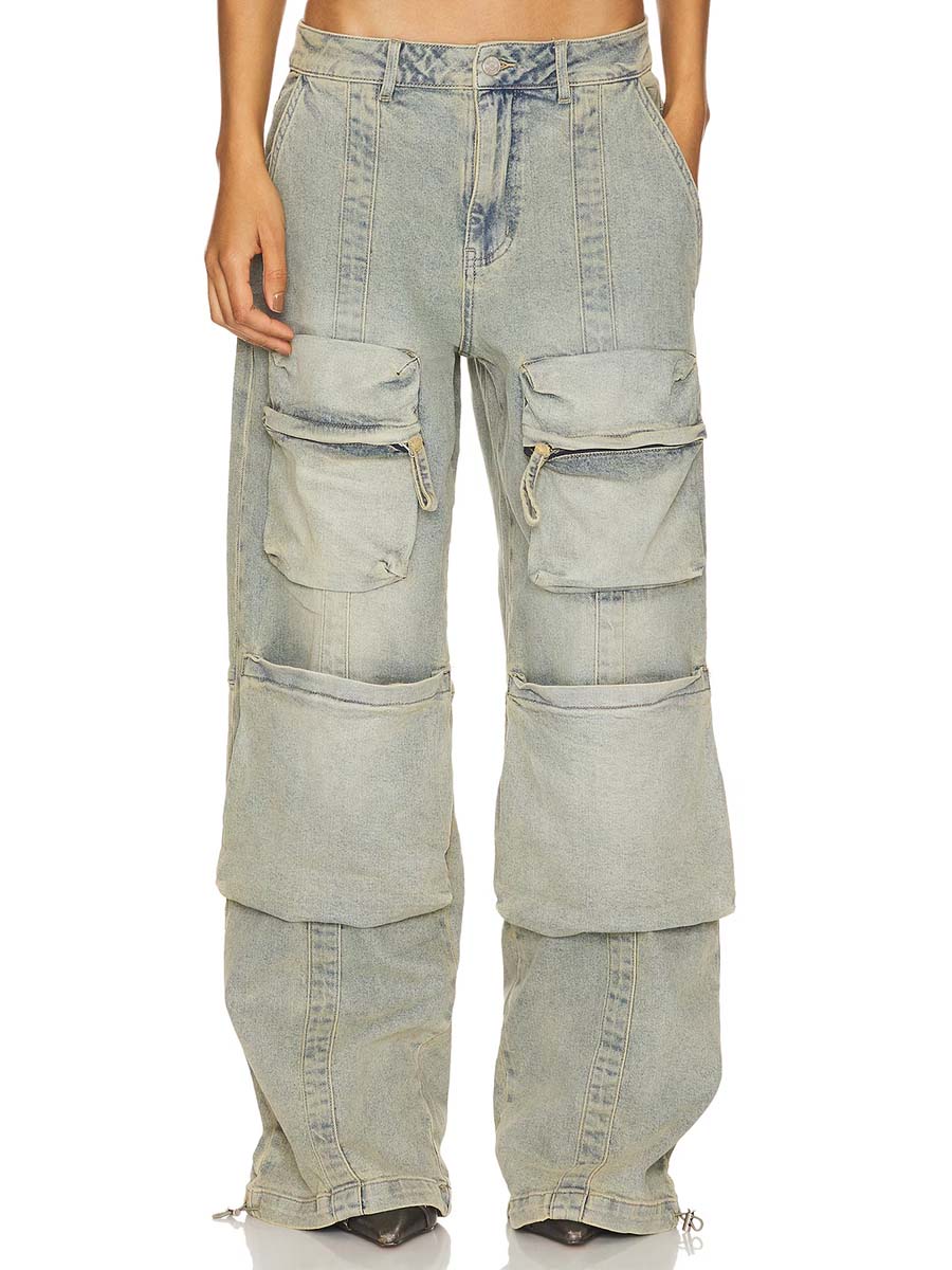 Patchwork Multi-Pocket Jeans