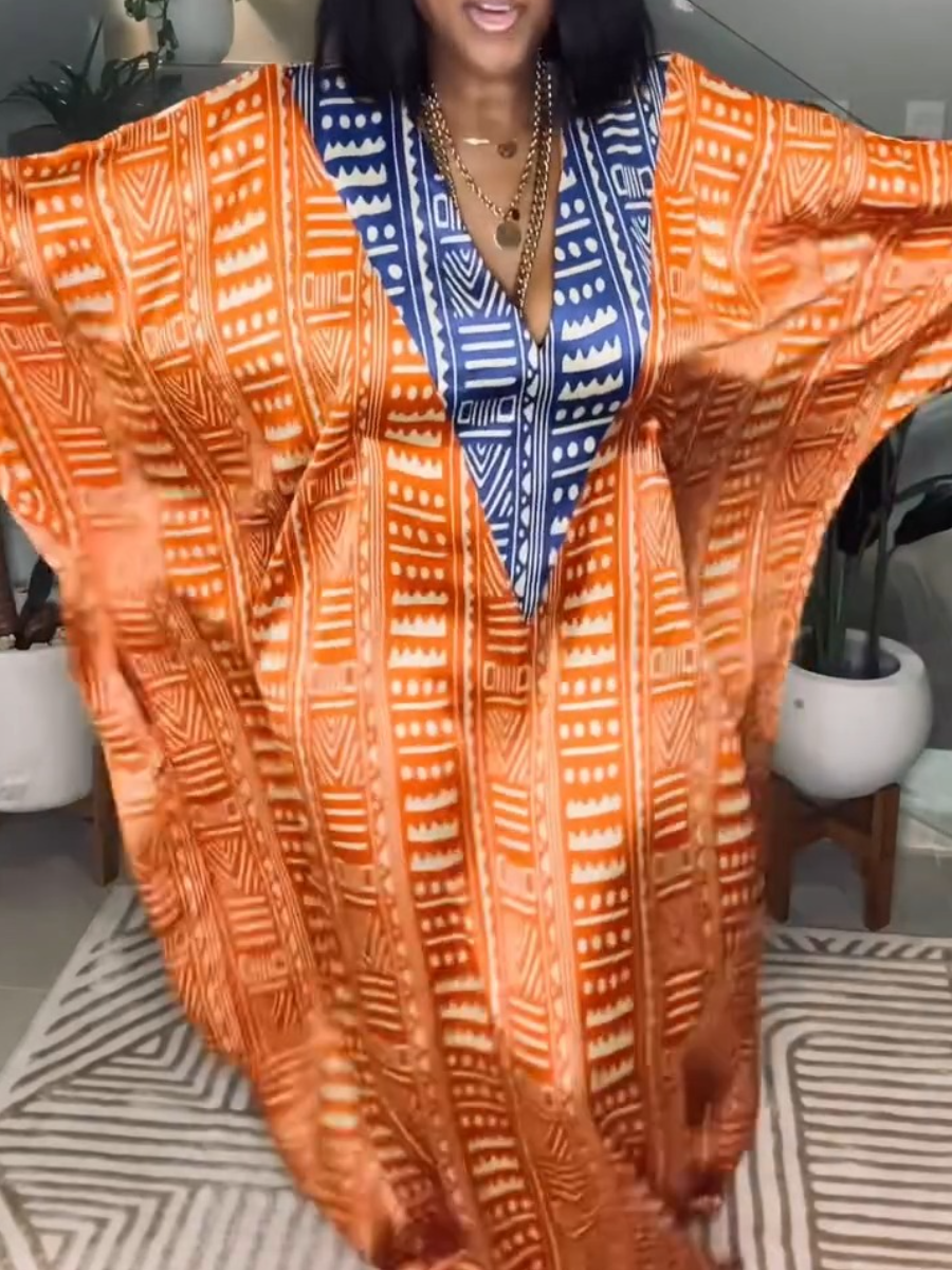 V-Neck Loose Comfy Kaftan Dress