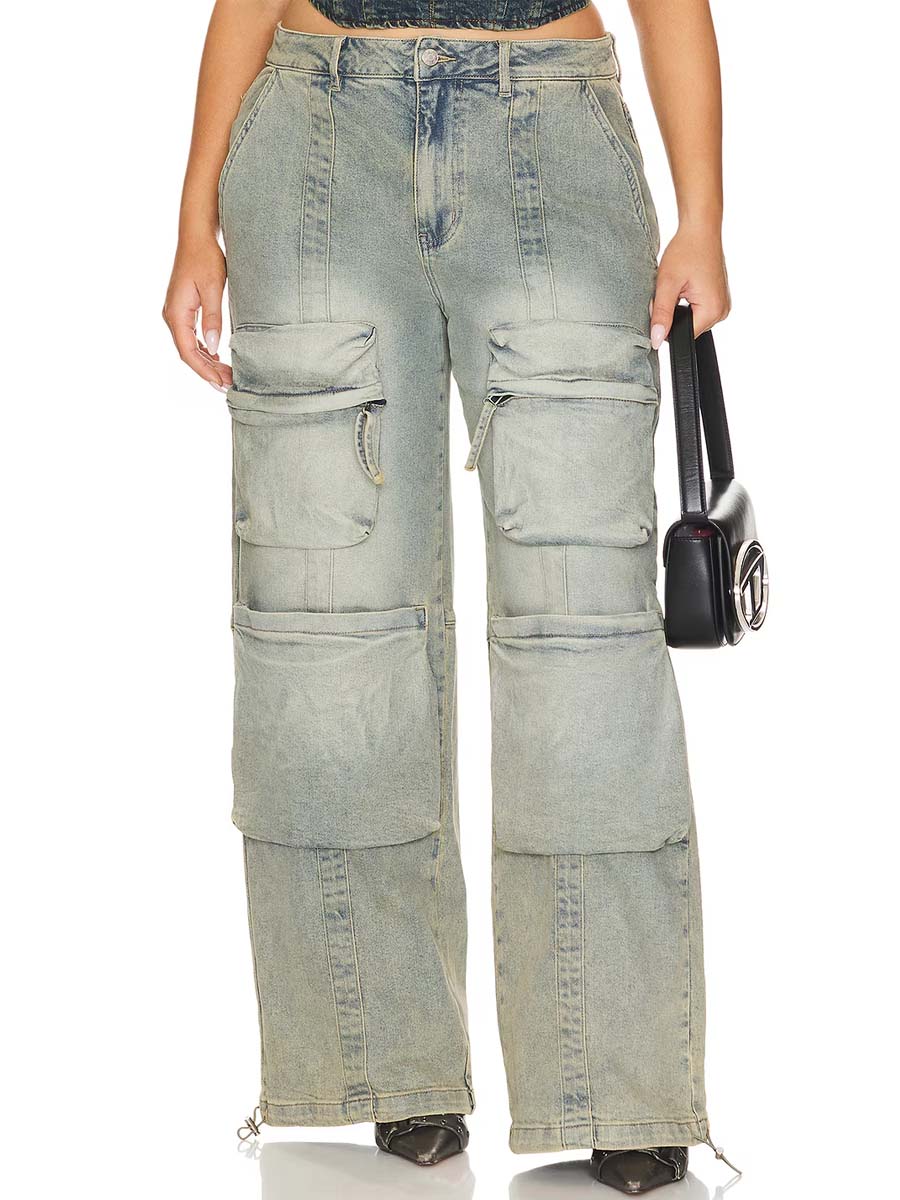 Patchwork Multi-Pocket Jeans