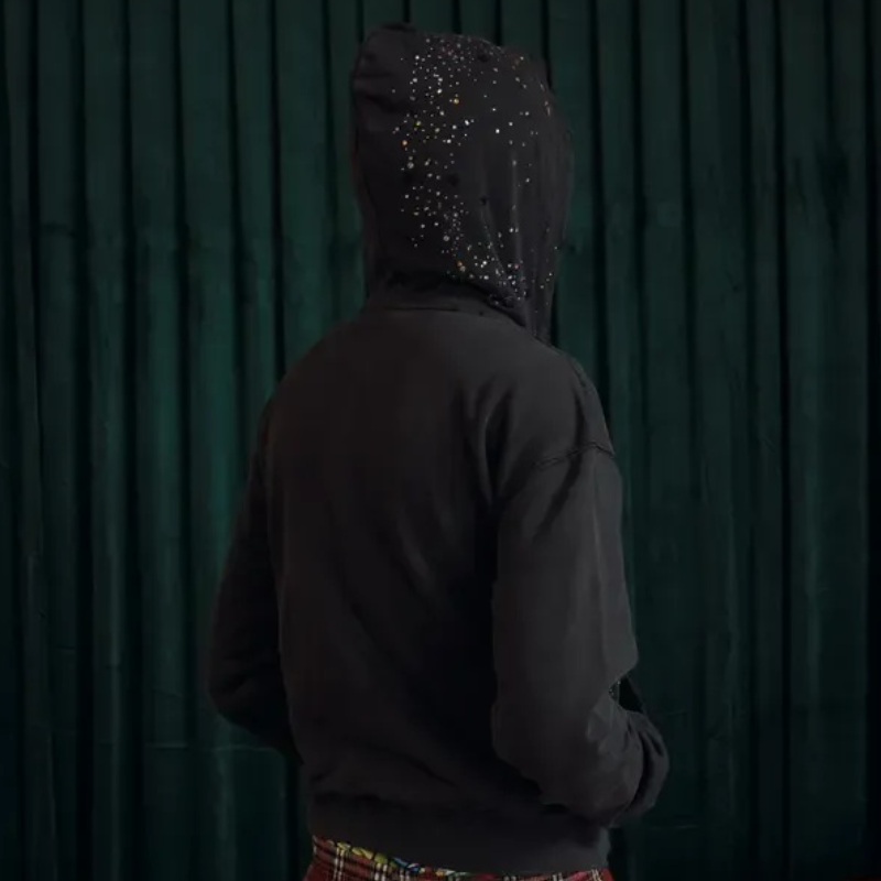 Rhinestone Star Zip Hoodie Vintage Washed