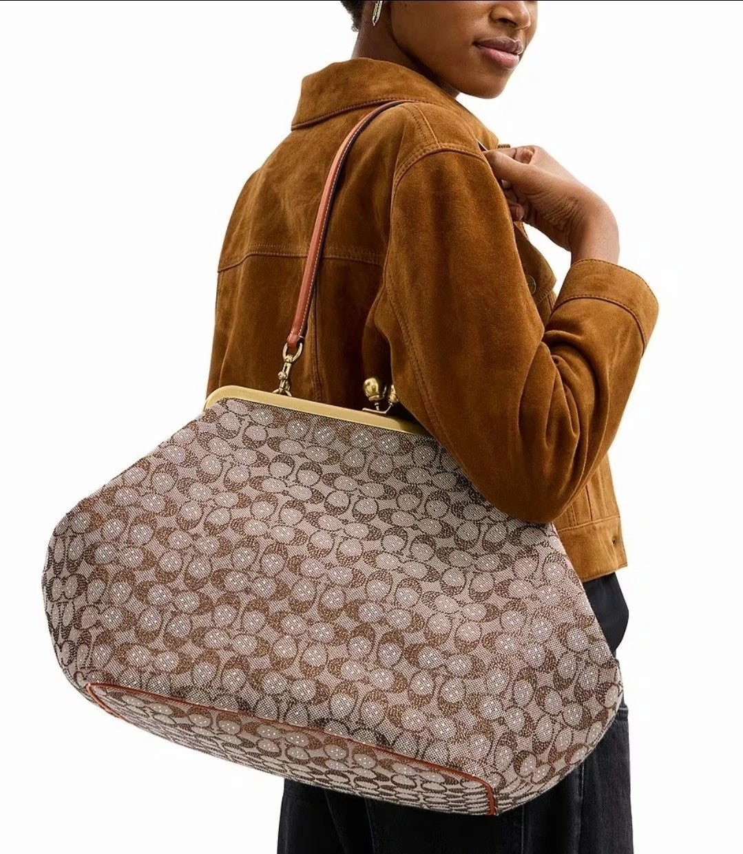 Large Kisslock Crystal Jacquard Shoulder Bag