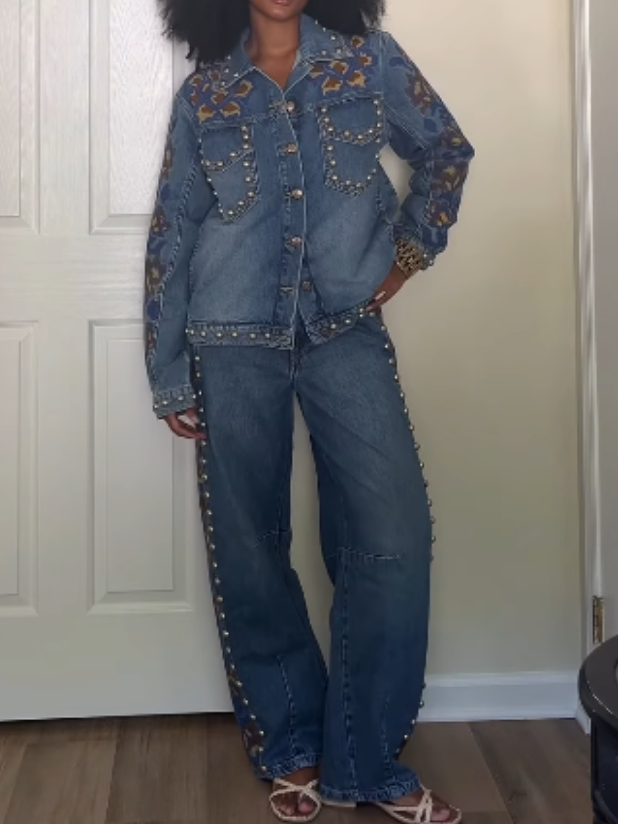 Floral Printed Denim Suit