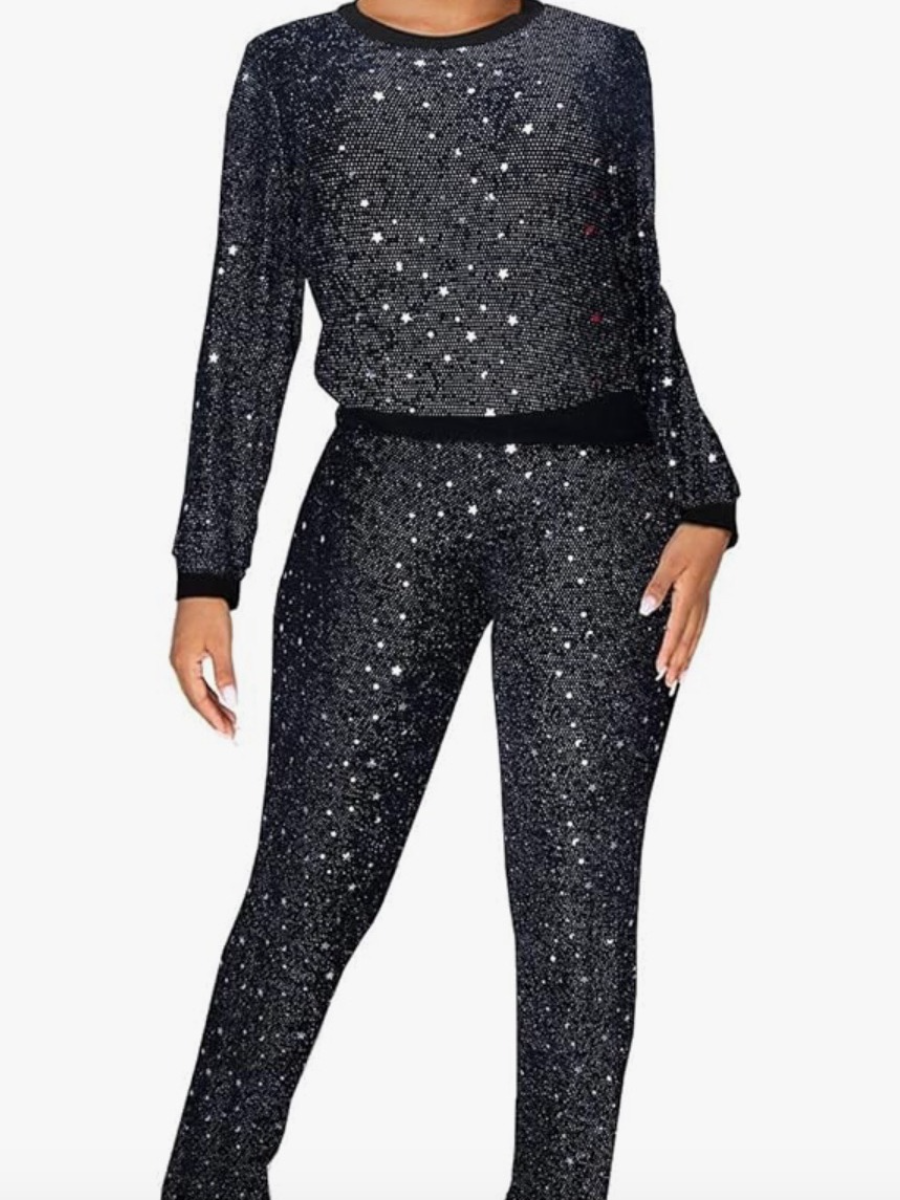 Sequins & Metallic Top And Pants Set
