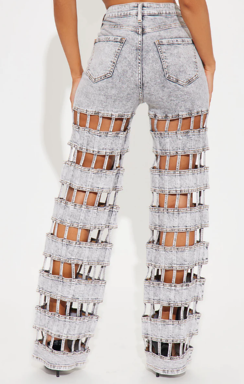 Hole Cut-Out High-Waist Straight Jeans