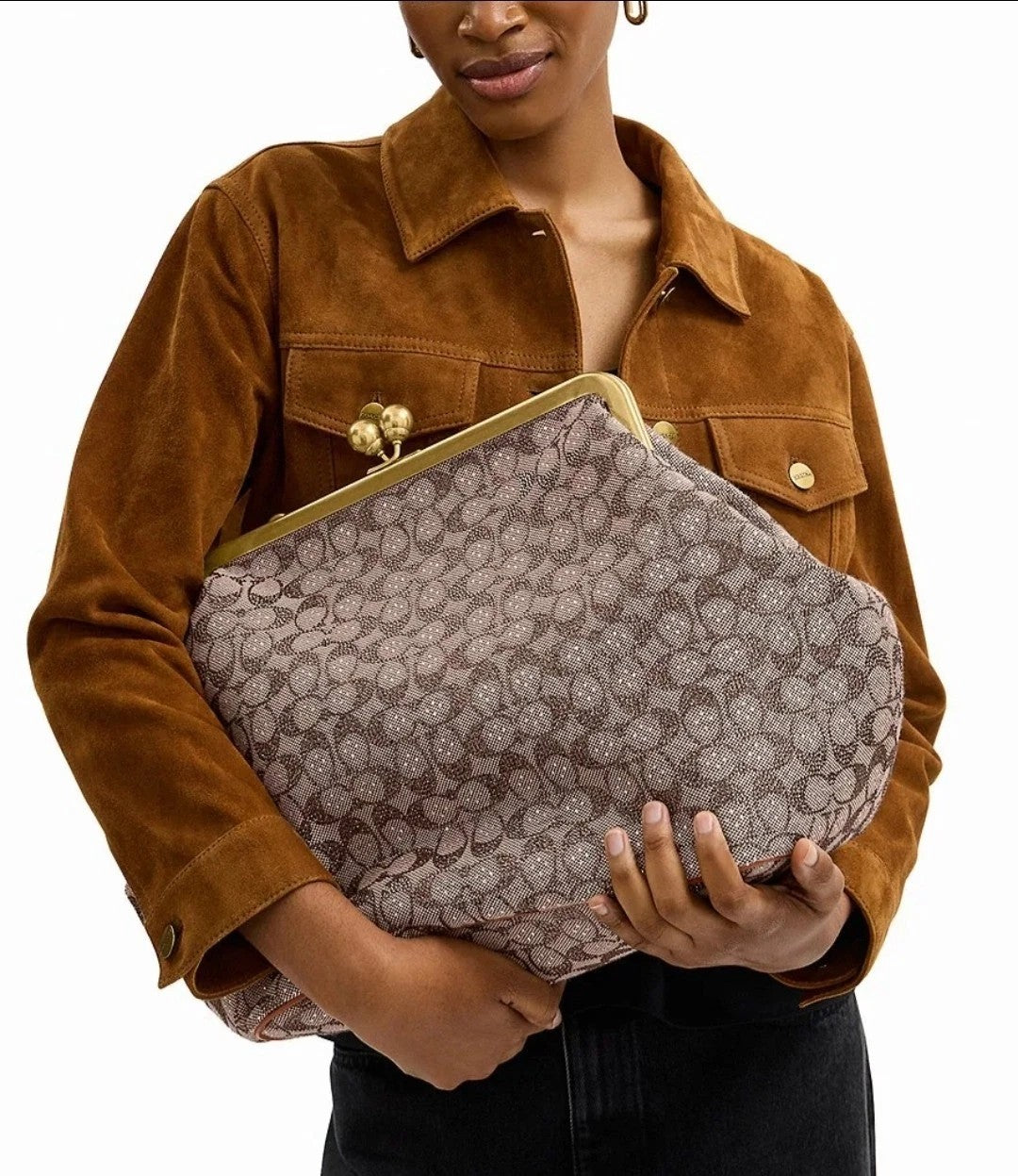 Large Kisslock Crystal Jacquard Shoulder Bag