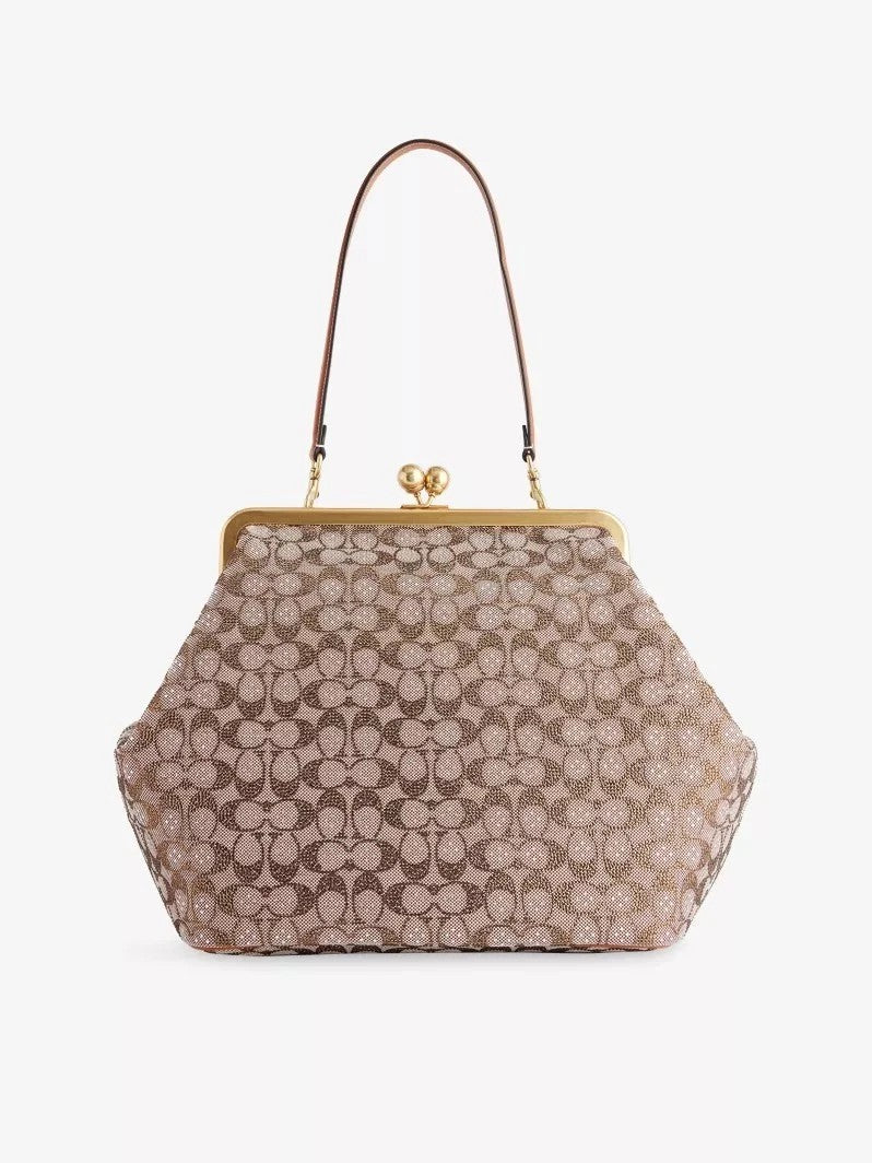 Large Kisslock Crystal Jacquard Shoulder Bag