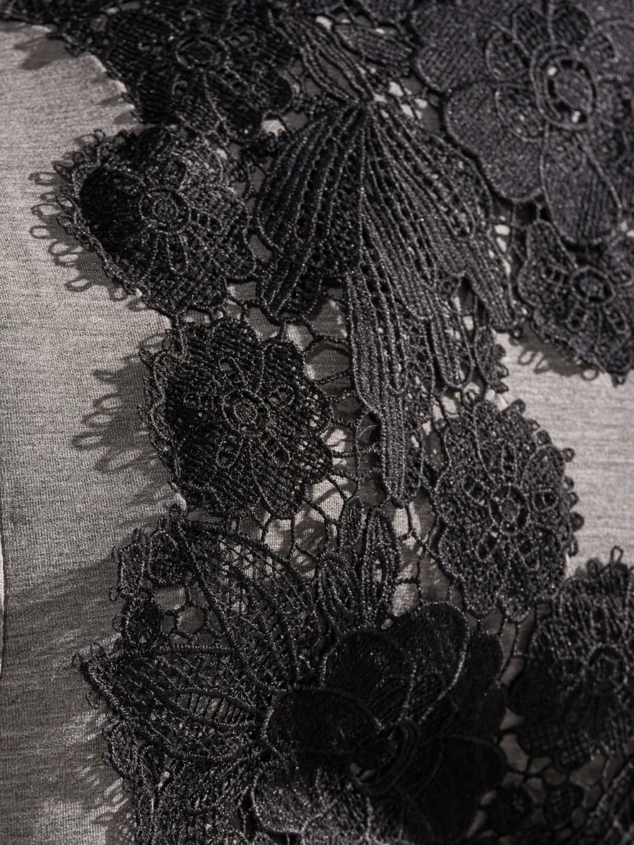 Lace Embroidery Zip Up Sweatshirt