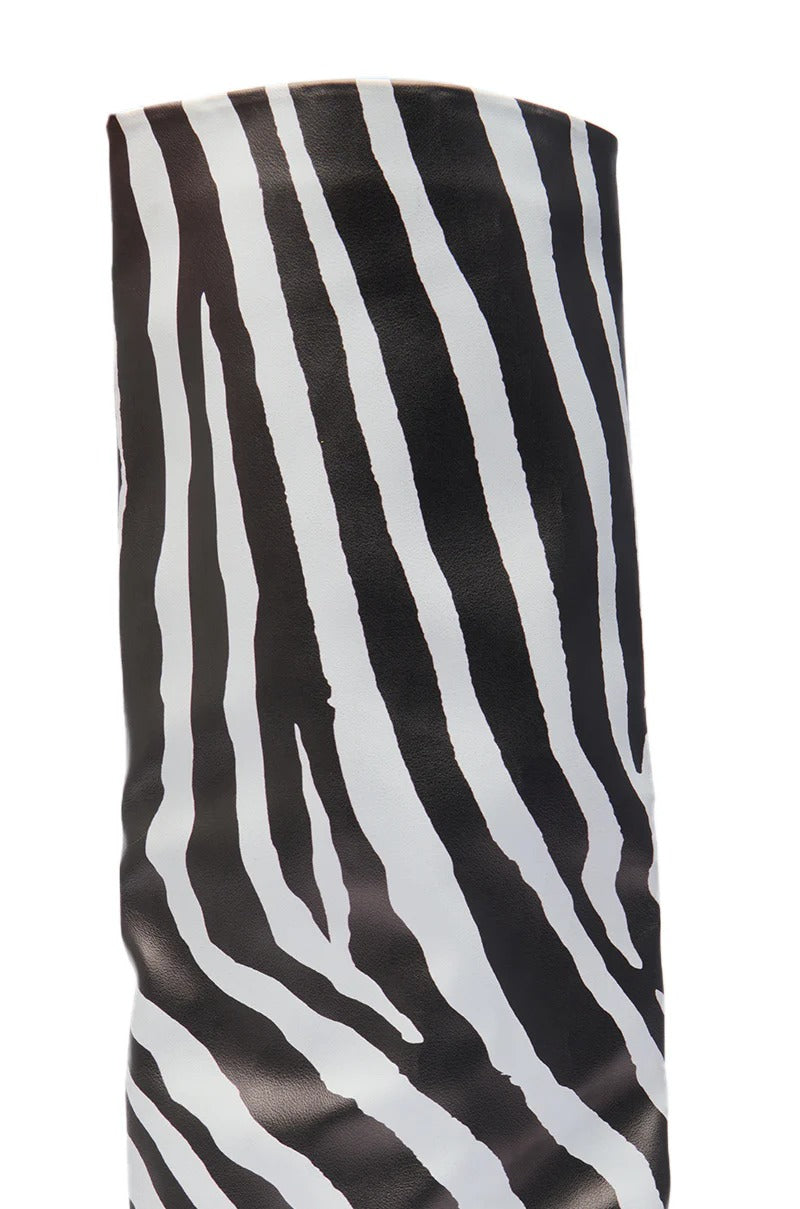 ZEBRA KNEE HIGH WEDGE BOOT