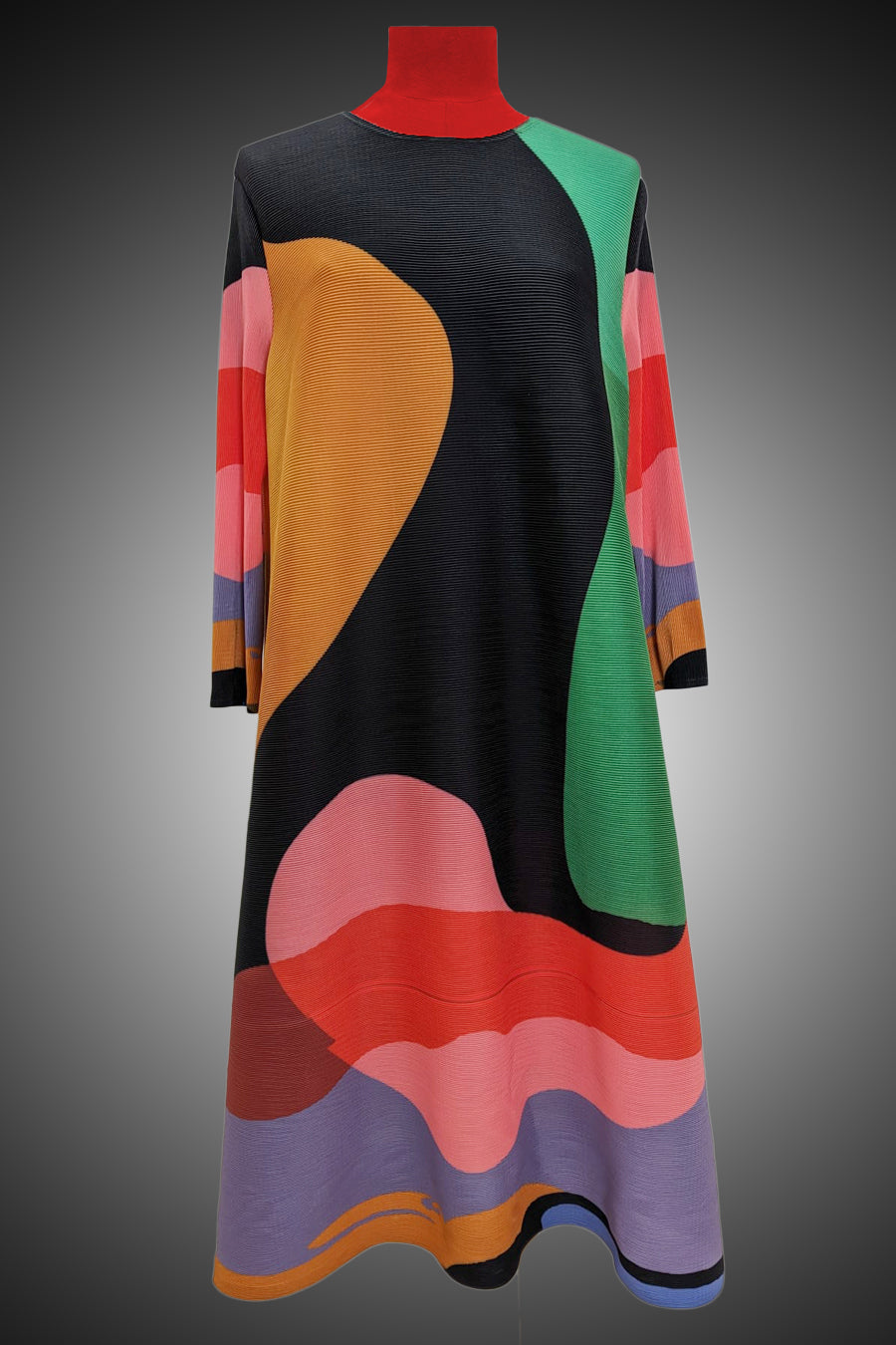 Multicolor 3/4 Sleeve Midi Dress