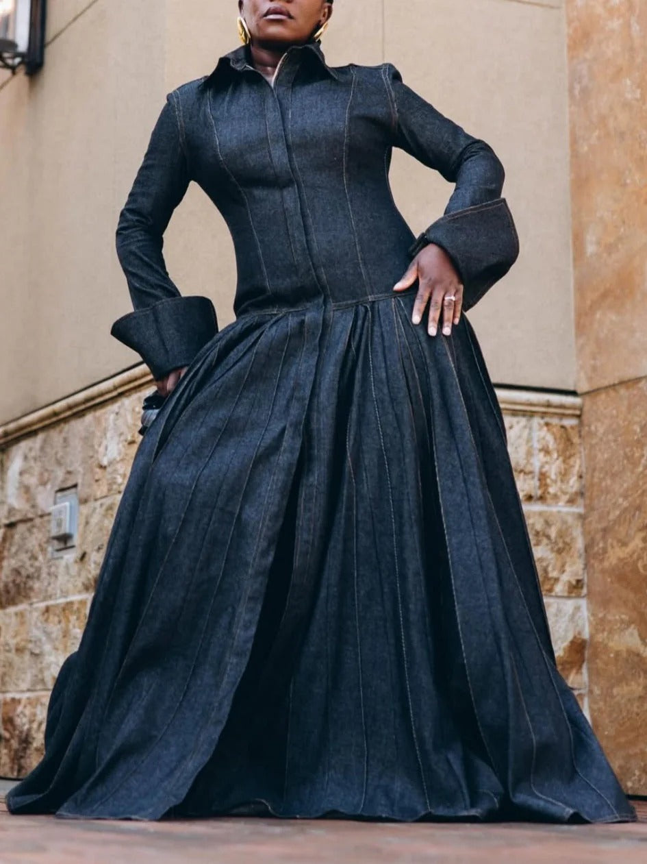 Original Denim Pleated Dress