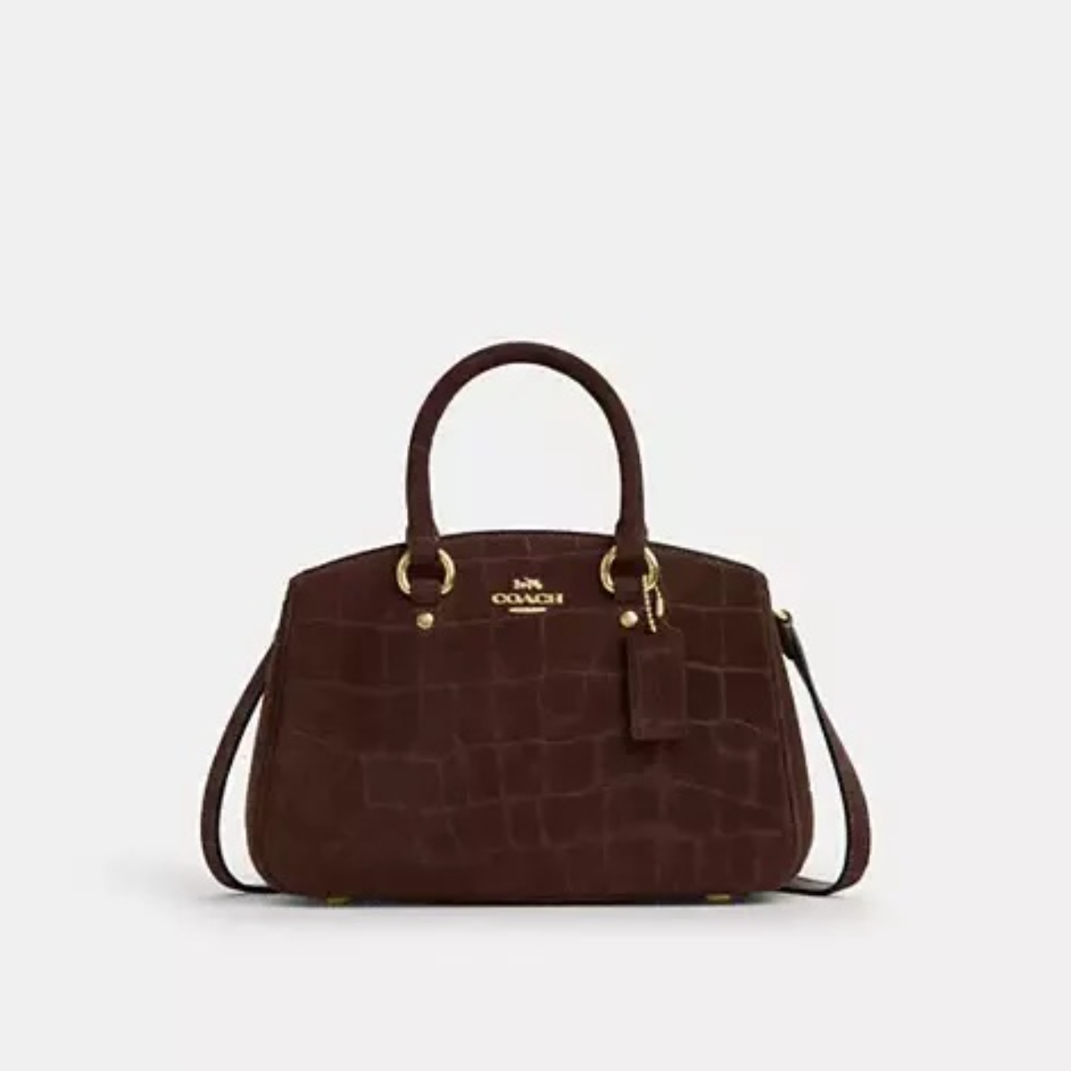 Crocodile-Embossed Suede Shoulder Bag