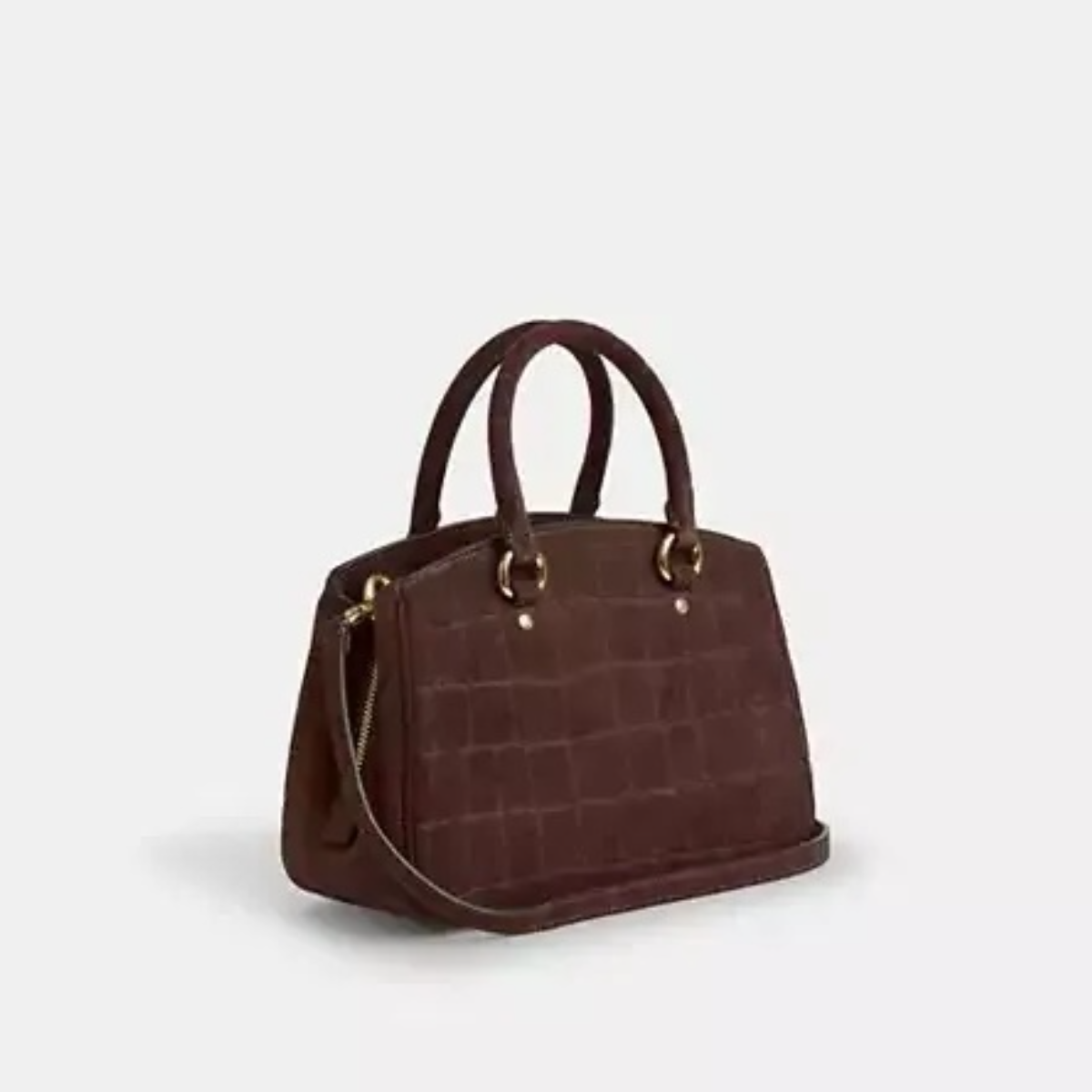 Crocodile-Embossed Suede Shoulder Bag