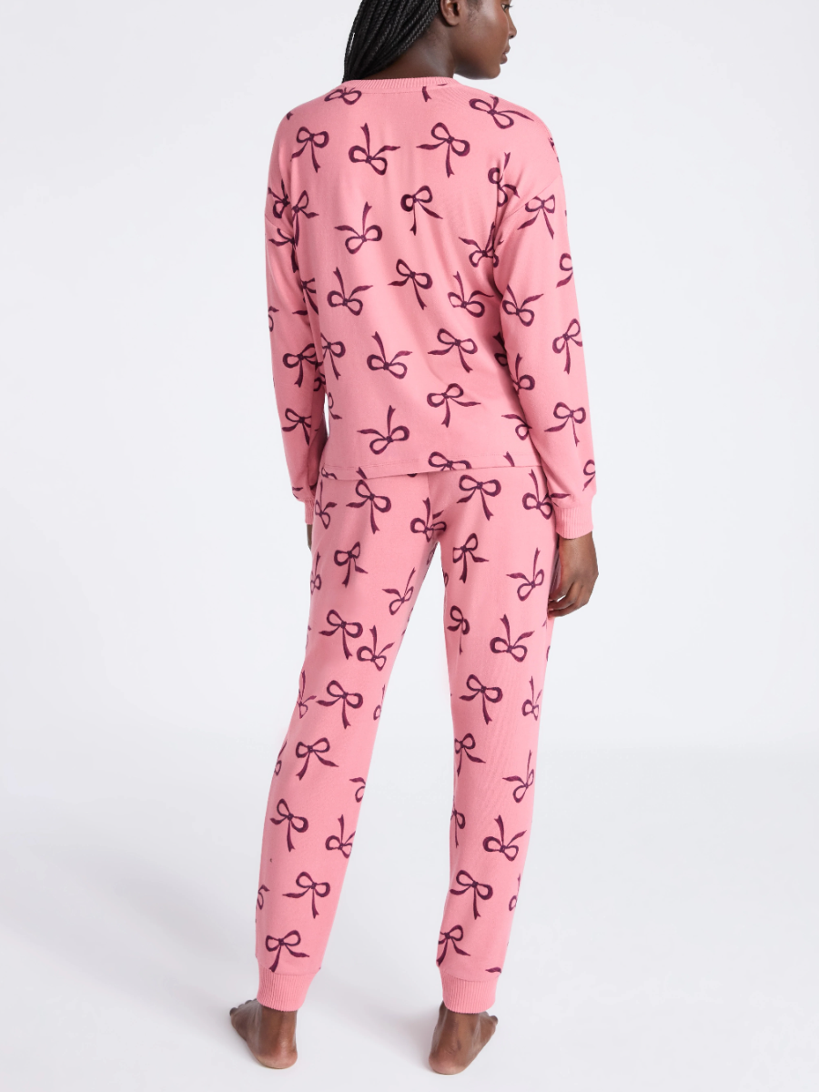 Cozy Lounge Collection Hacci Knit Long Sleeve Top And Joggers Pajama Set