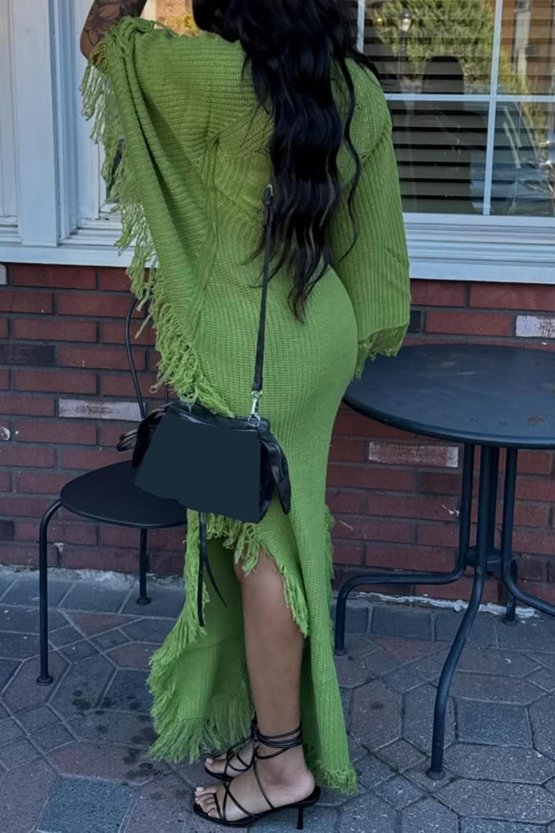 Fringe Long Sweater Dresses