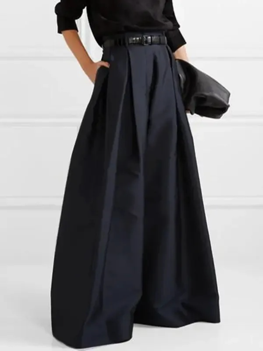Loose Puff Sleeves High Neck Blouses And Wide Leg Pants Suit