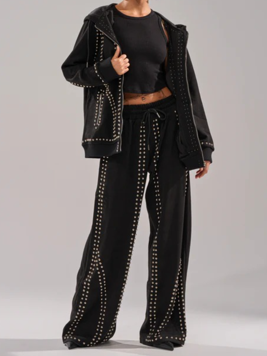 SALLY STUDDED ZIP UP SWEATSHIRT AND JOGGER SUIT