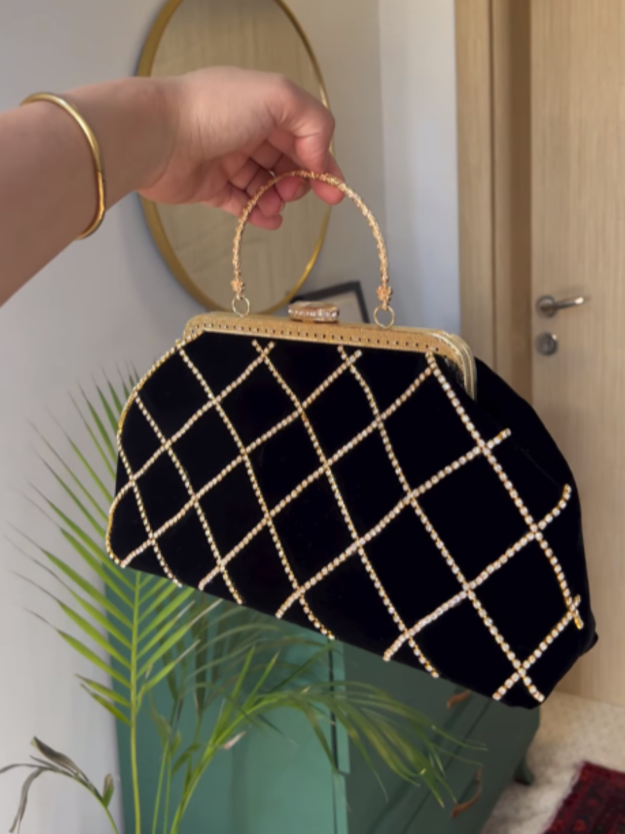 Velvet Diamond Lattice Evening Bag