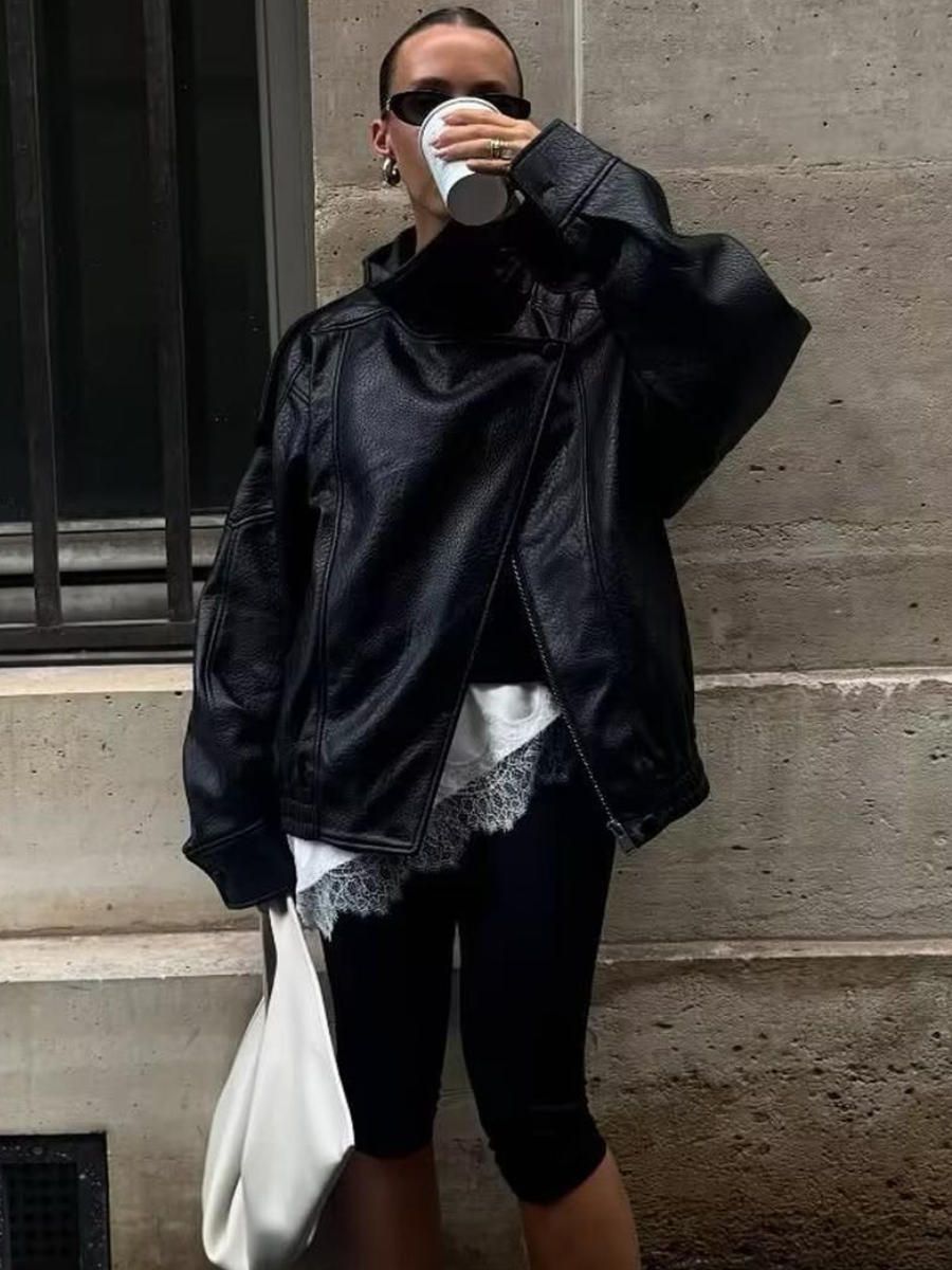 Asymmetrical Zipper Leather Jacket