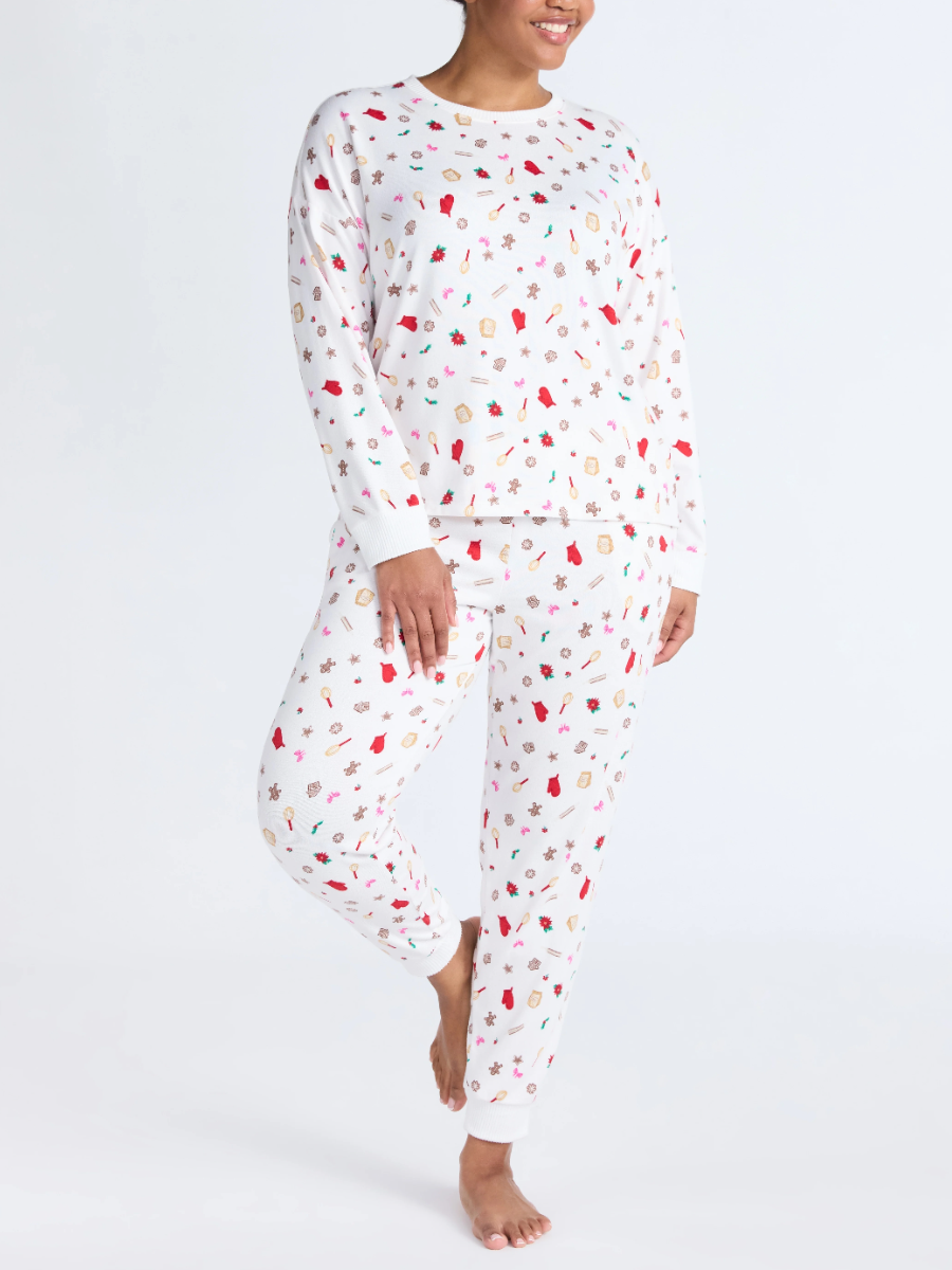 Cozy Lounge Collection Hacci Knit Long Sleeve Top And Joggers Pajama Set