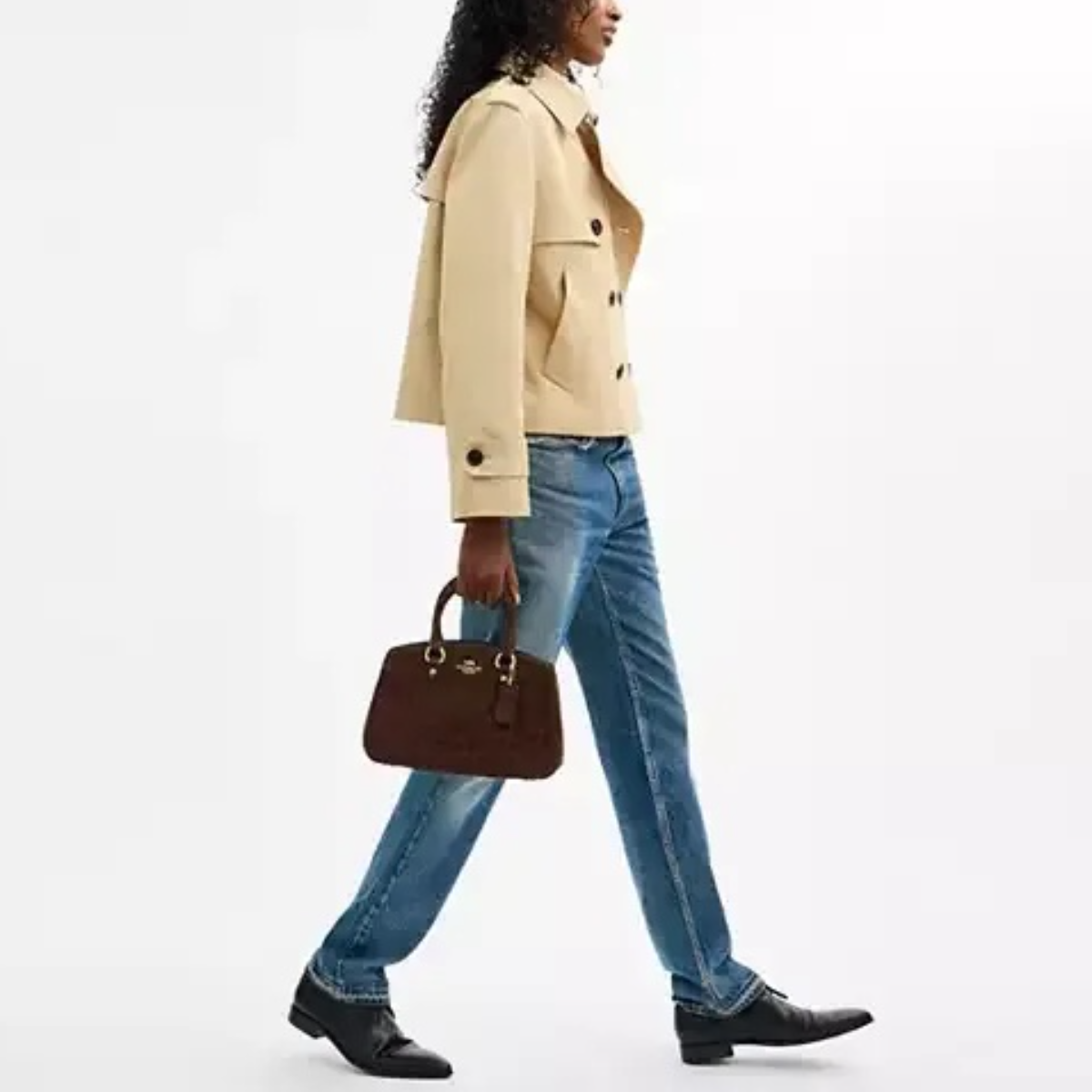 Crocodile-Embossed Suede Shoulder Bag