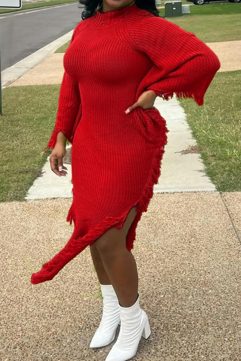 Fringe Long Sweater Dresses