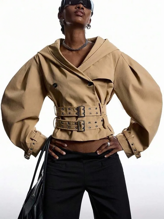 Khaki Oversize Hat Long Sleeve Bomber Jacket