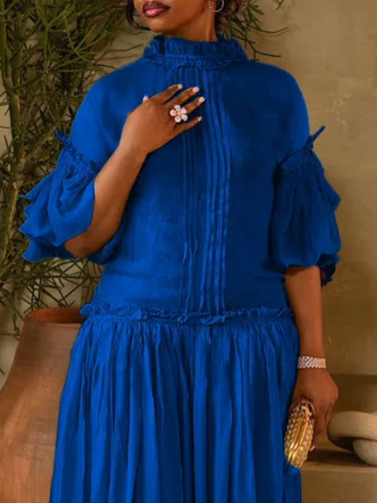 Pleated Mid-long Sleeve Midi Dress