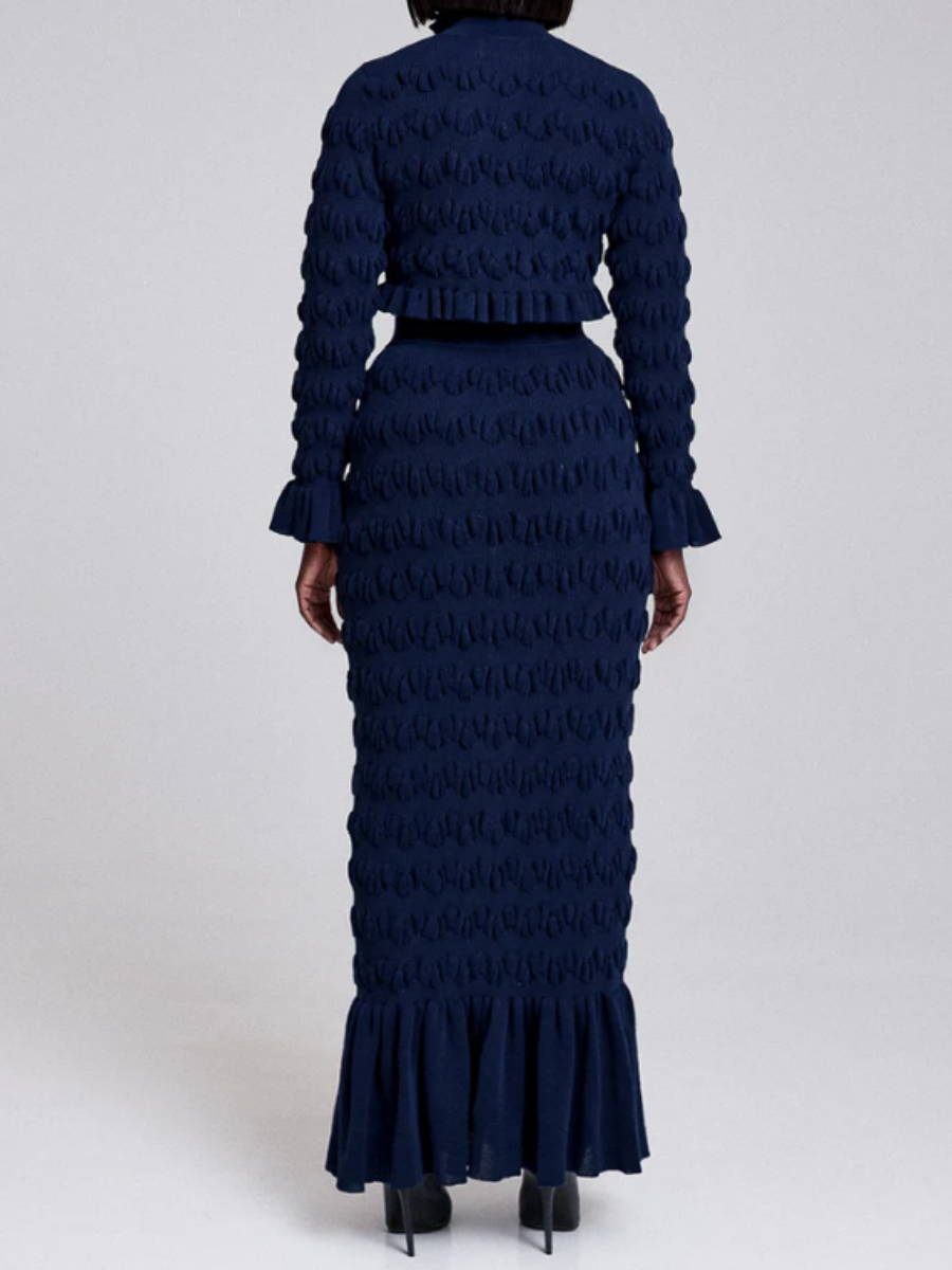 Pleated Navy Knitted Skirt Suit