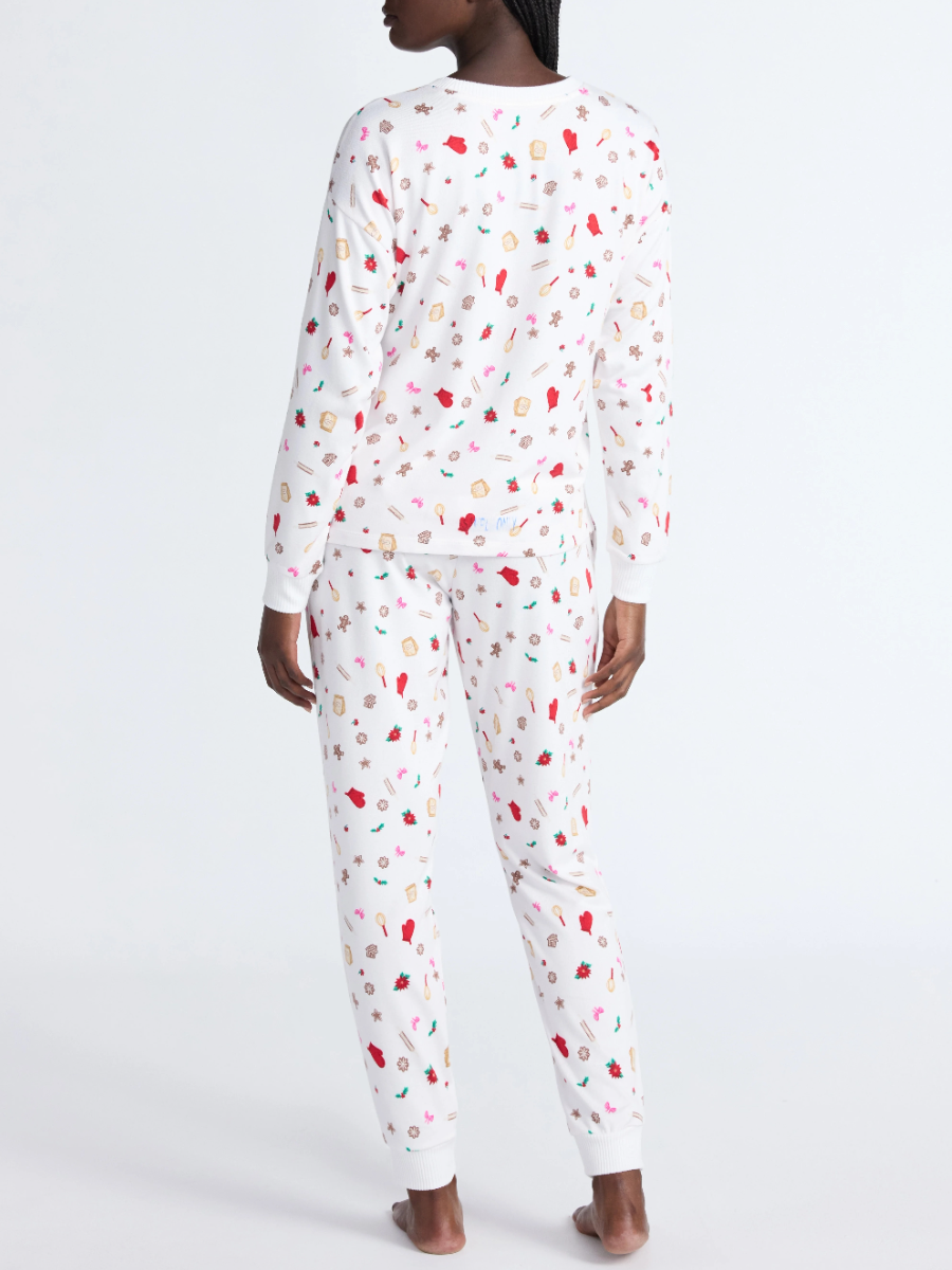 Cozy Lounge Collection Hacci Knit Long Sleeve Top And Joggers Pajama Set