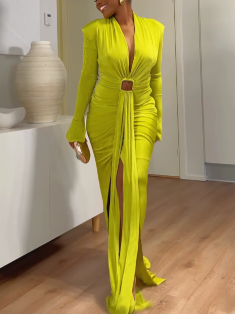 Slim-Fit Ring-Buckle Split Dress