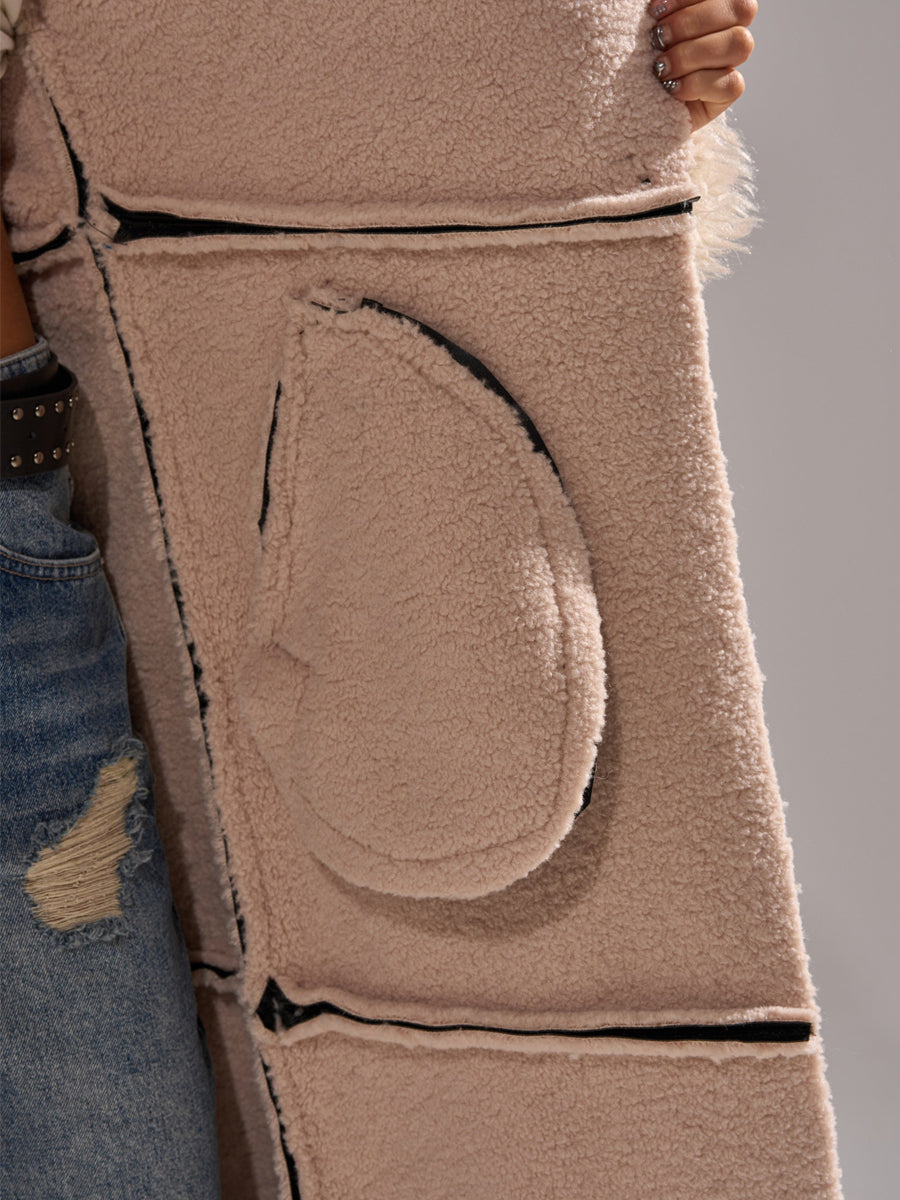 Faux Leather Faux Sherpa Trim Trench Coat