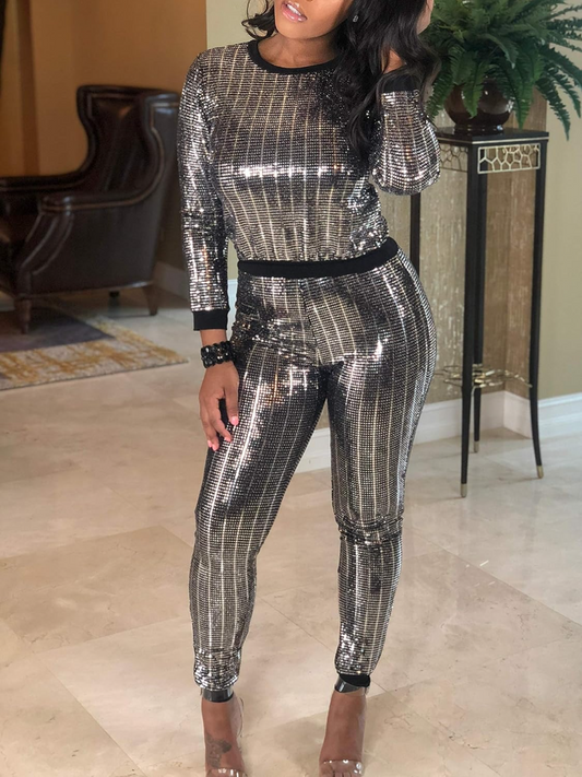 Sequins & Metallic Top And Pants Set