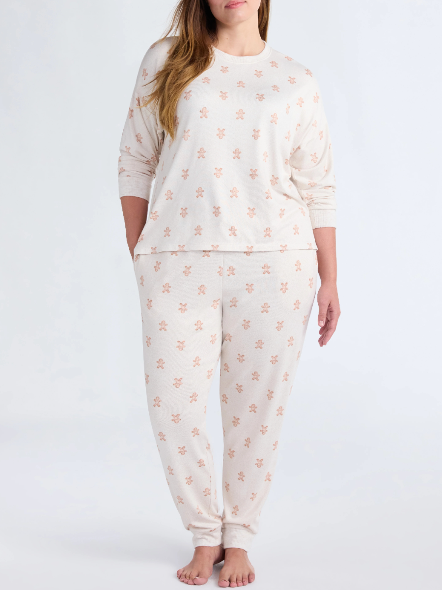 Cozy Lounge Collection Hacci Knit Long Sleeve Top And Joggers Pajama Set