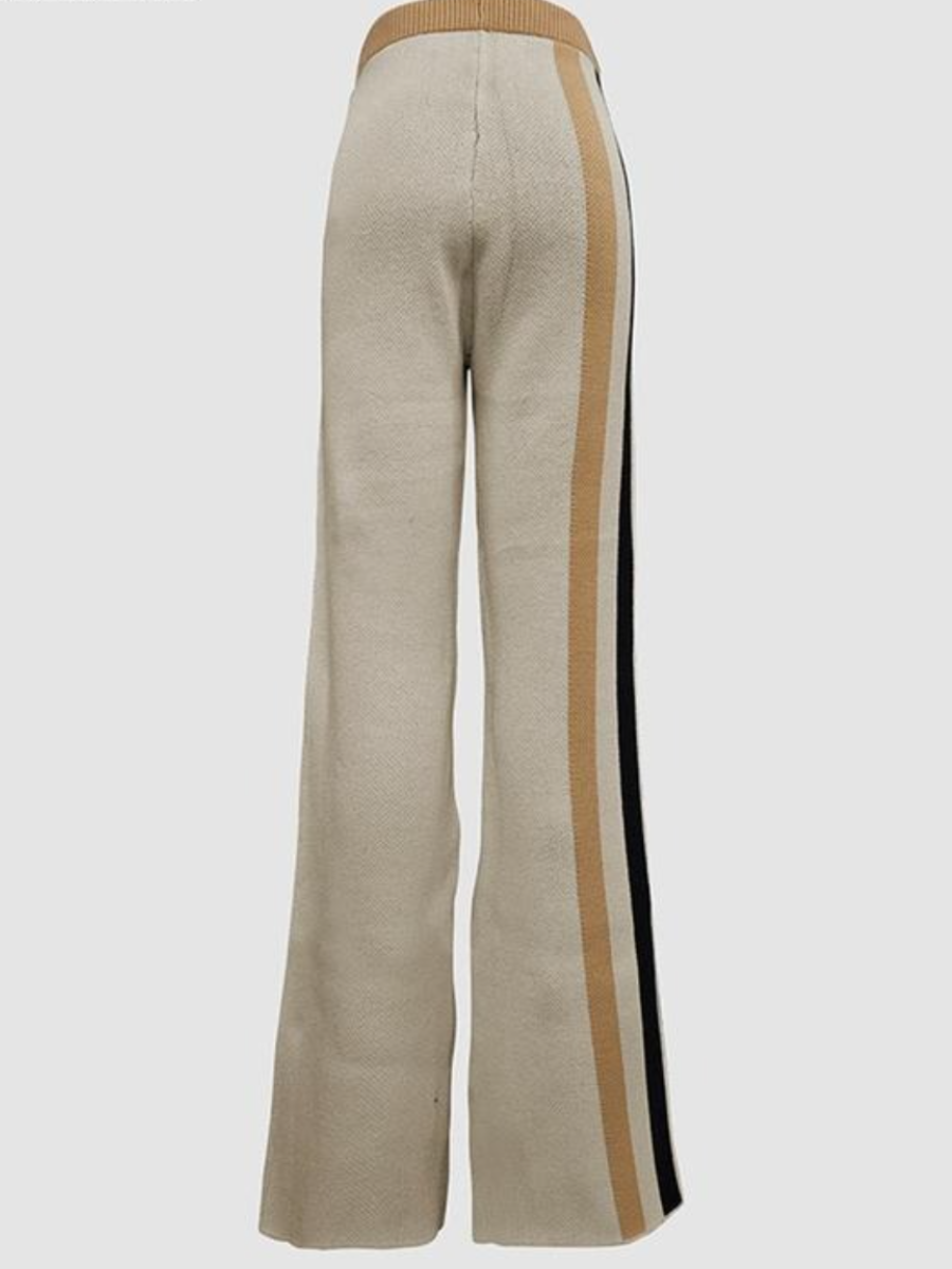 Loose Striped Round-Neck Pullovers Sweater Tops & Loose Wide Leg Striped Casual Pants Set