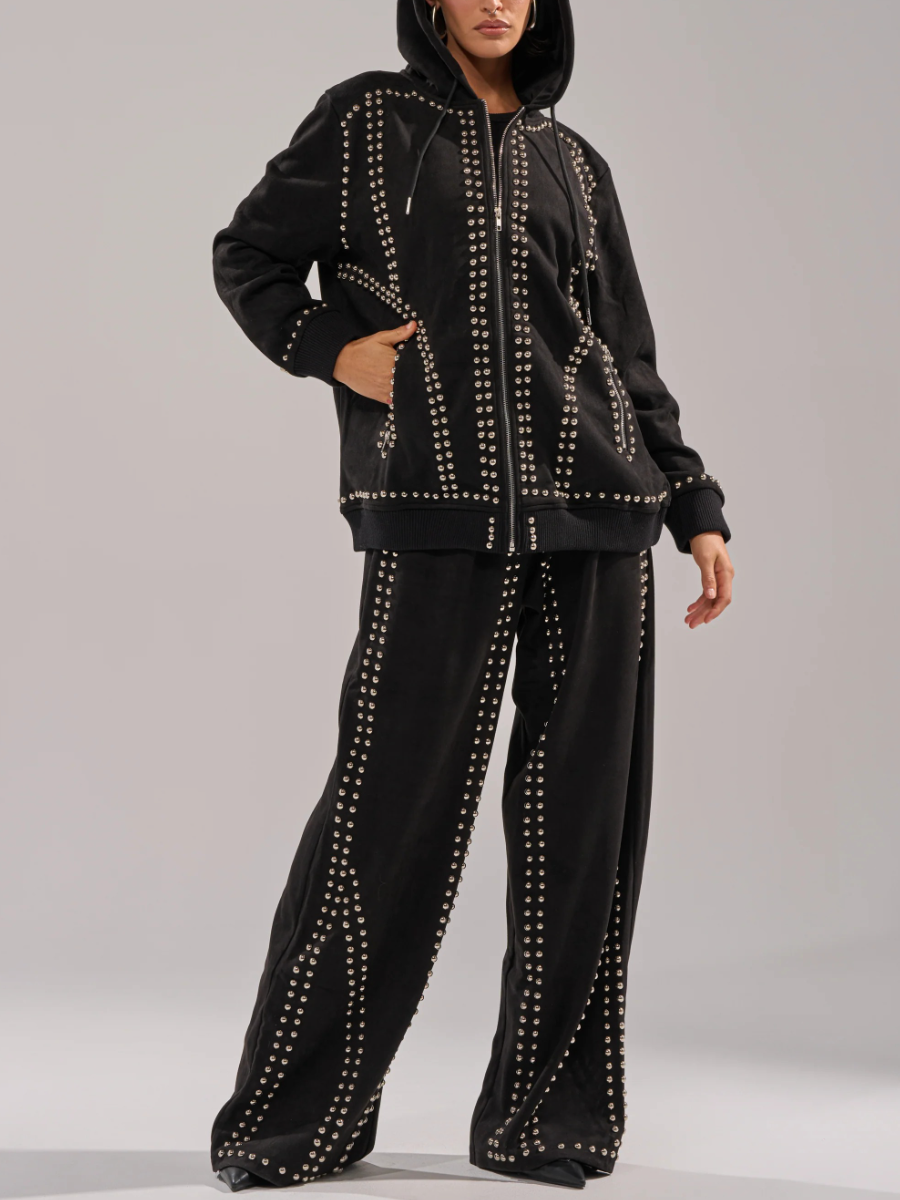 SALLY STUDDED ZIP UP SWEATSHIRT AND JOGGER SUIT