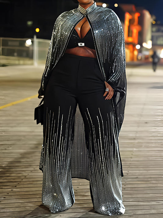 EMBELLISHED MILA BLAZER AND FLARE PANT SUIT