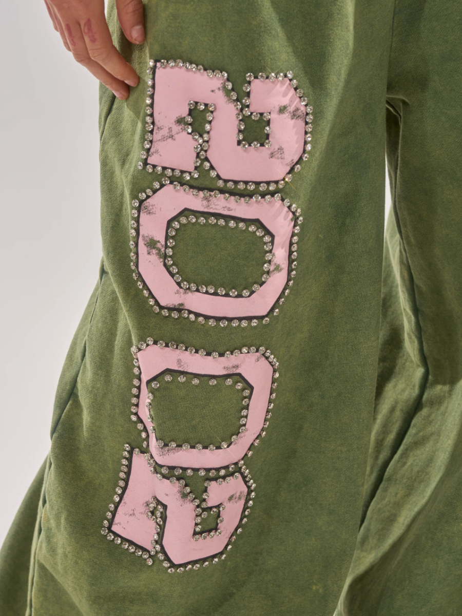 RHINESTONE ZIP UP SWEATSHIRT TWO PIECES SET