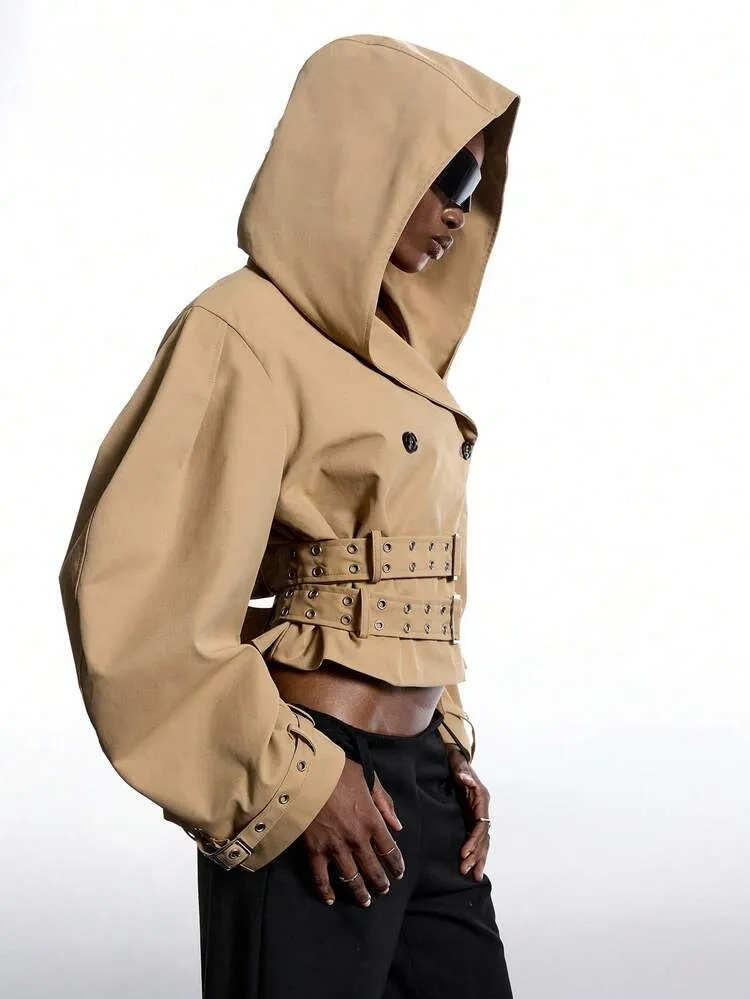 Khaki Oversize Hat Long Sleeve Bomber Jacket