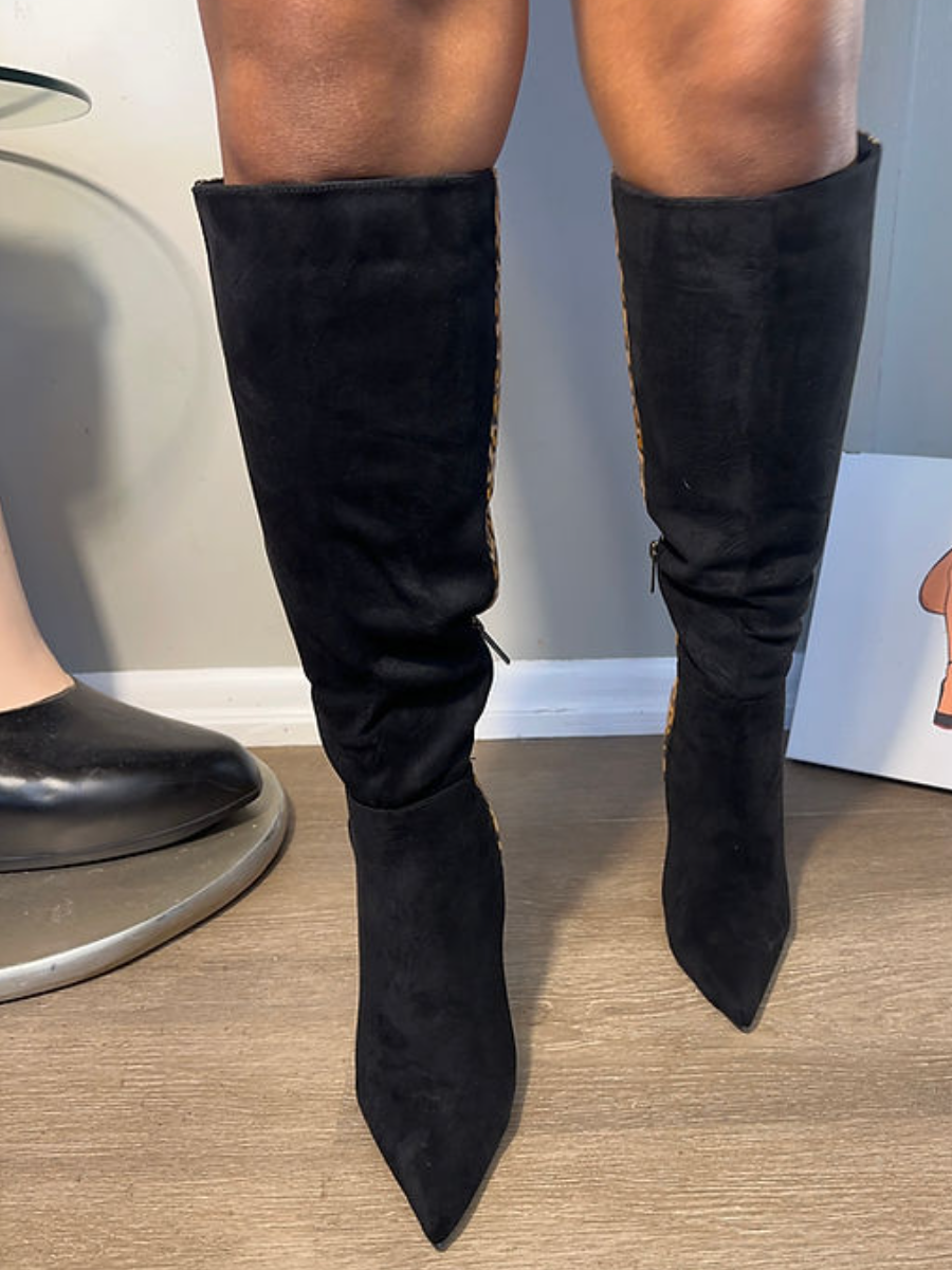 Leopard-Print Black Front Boots