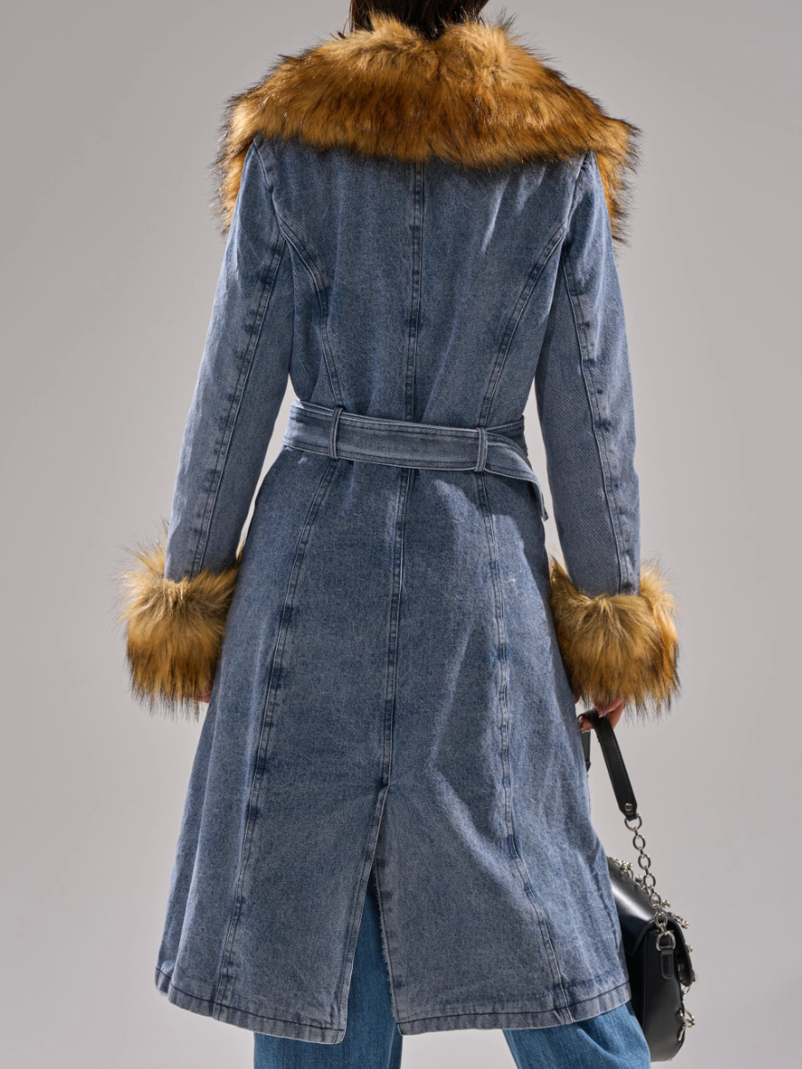 WINTER FUR TRIM DENIM TRENCH