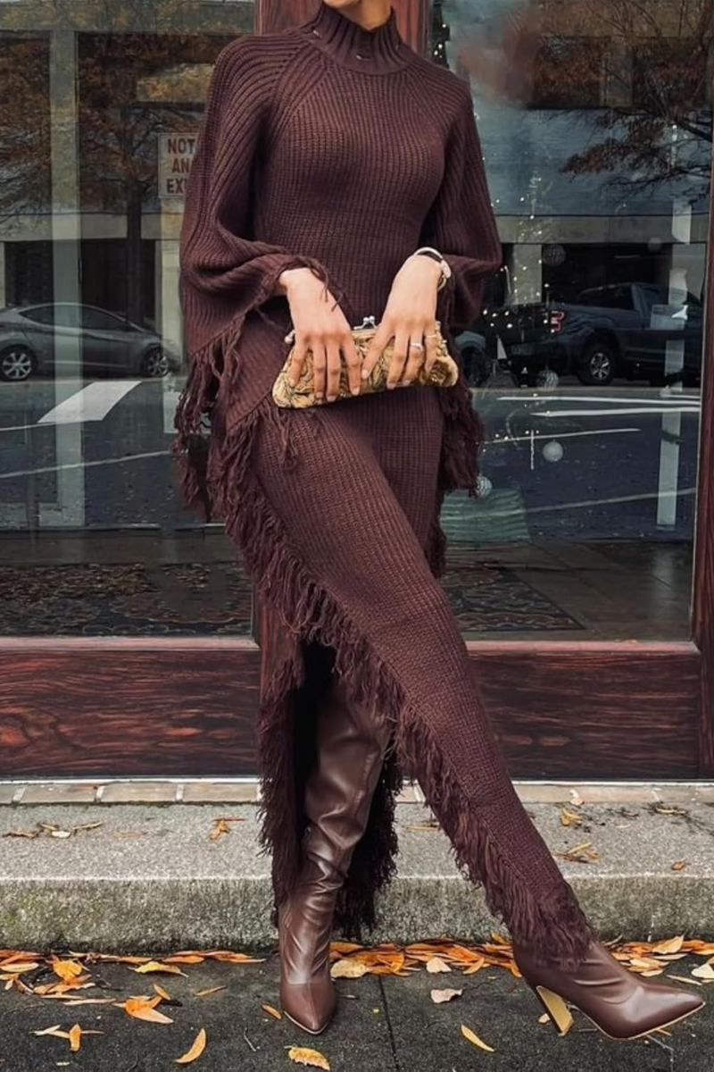 Fringe Long Sweater Dresses
