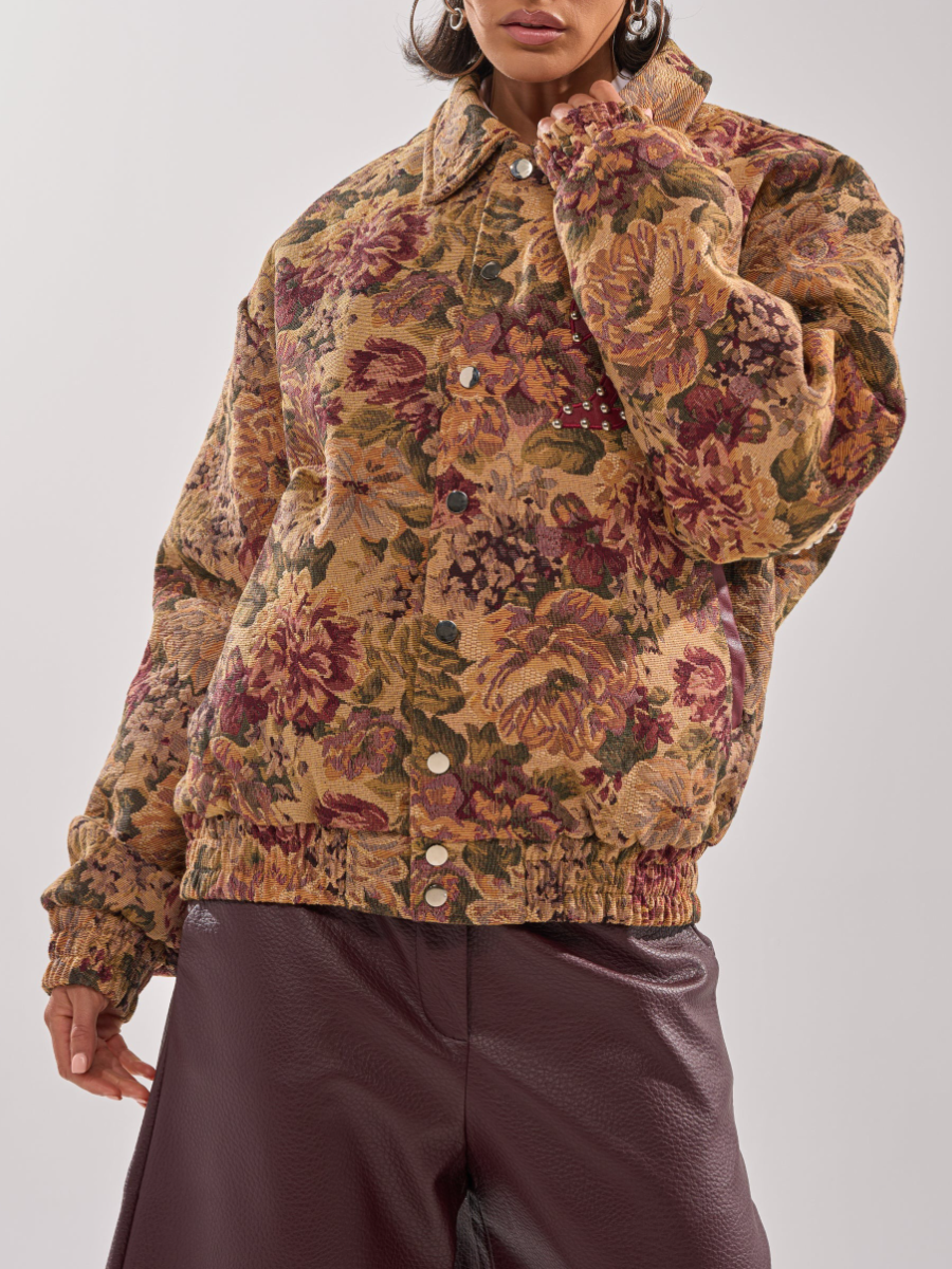 FLORAL PRINTED TAPESTRY BOMBER