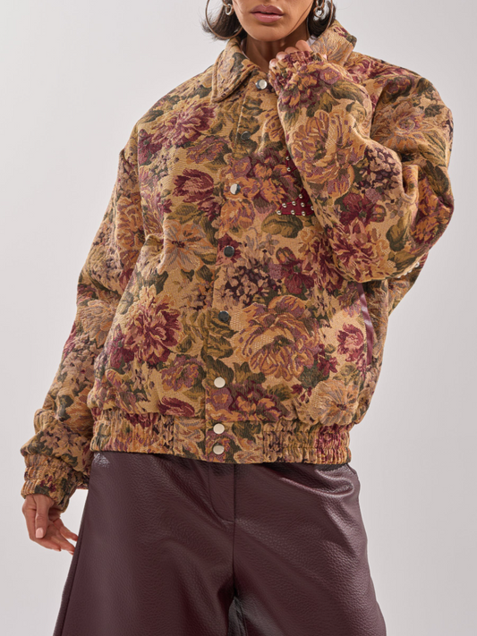 FLORAL PRINTED TAPESTRY BOMBER
