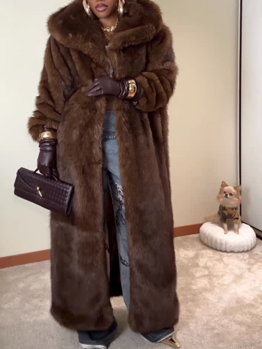 Chocolate Faux Fur Long Coat