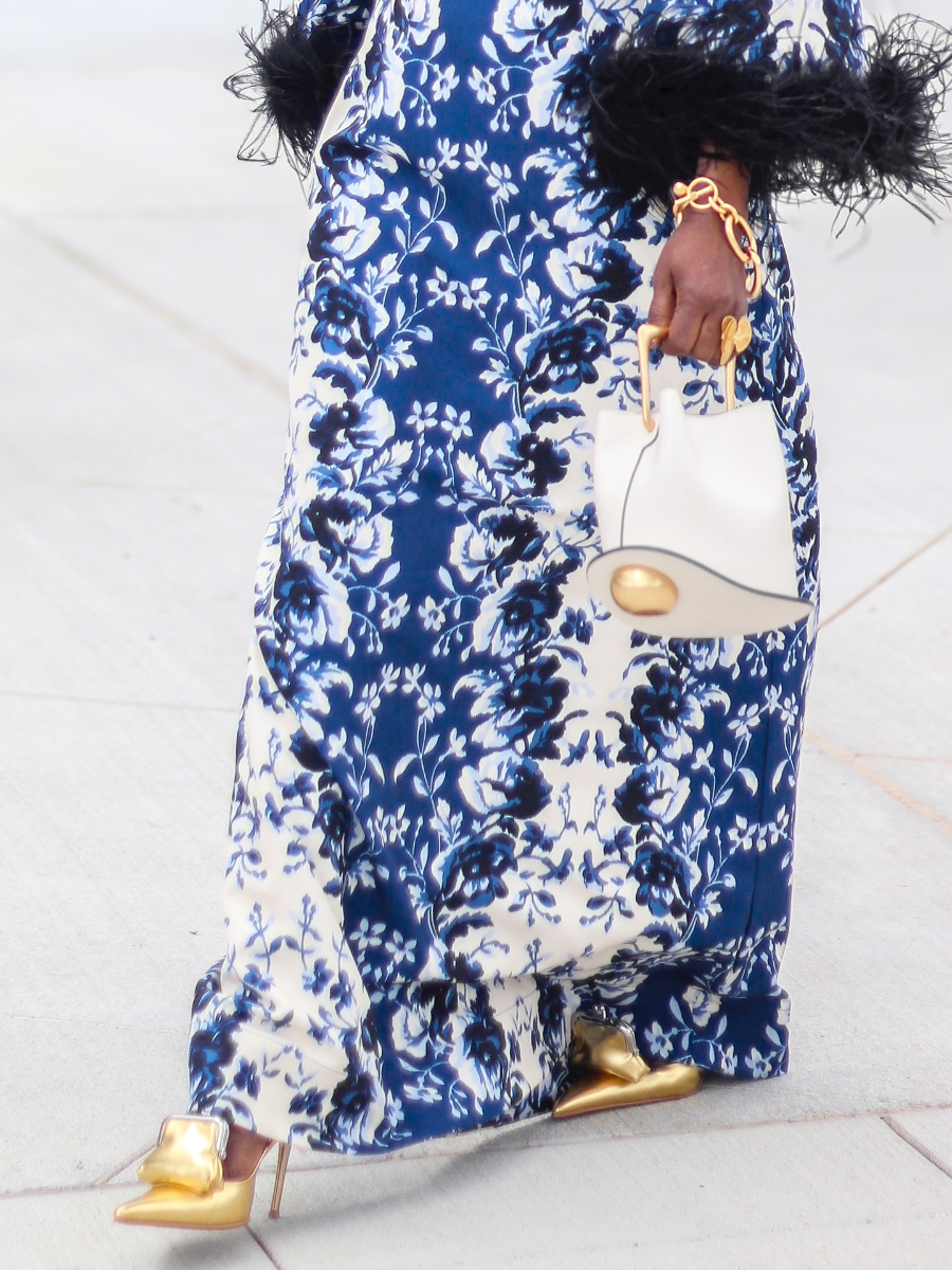 Indigo Reflection Feather Maxi Dress