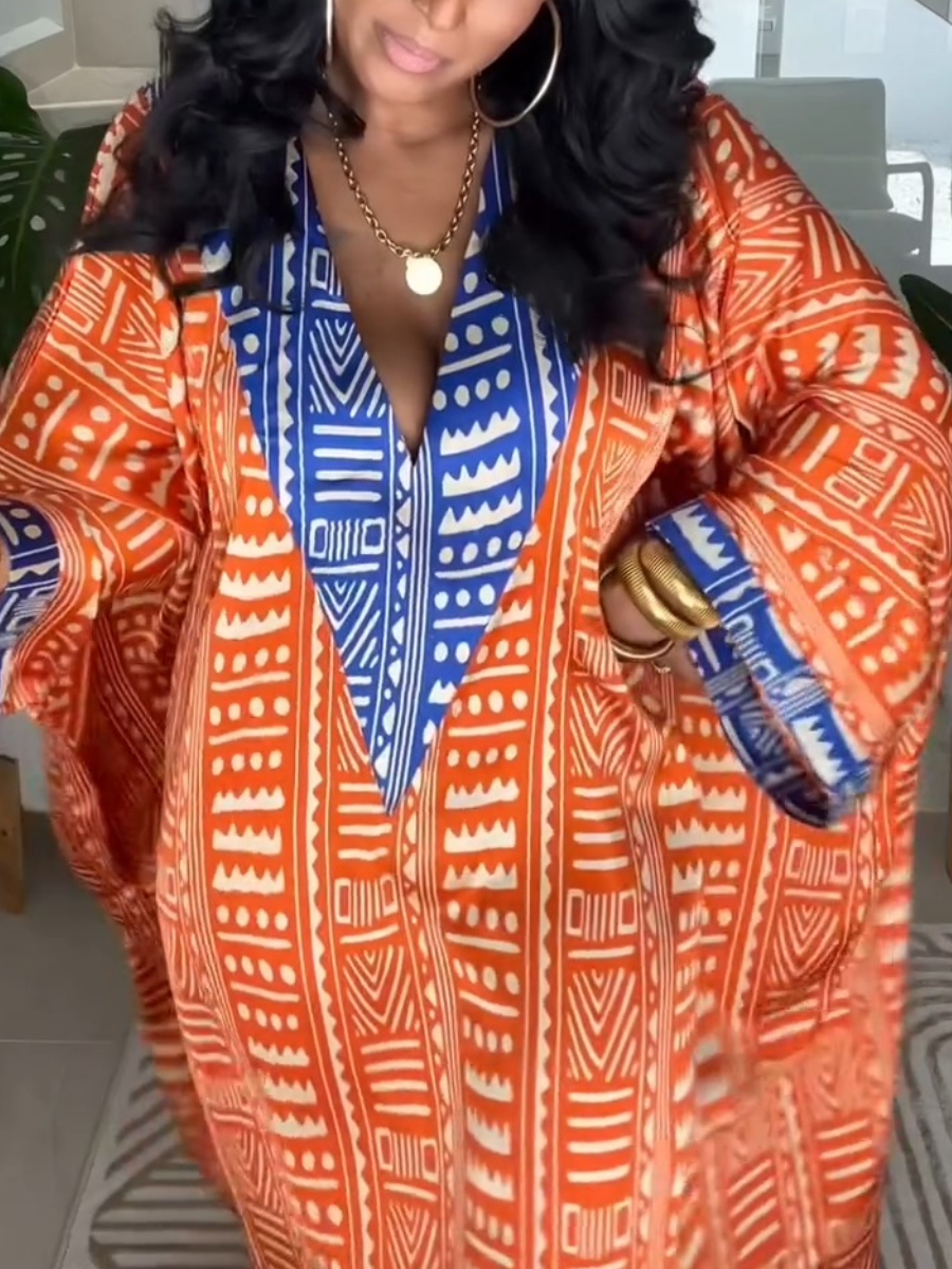 V-Neck Loose Comfy Kaftan Dress