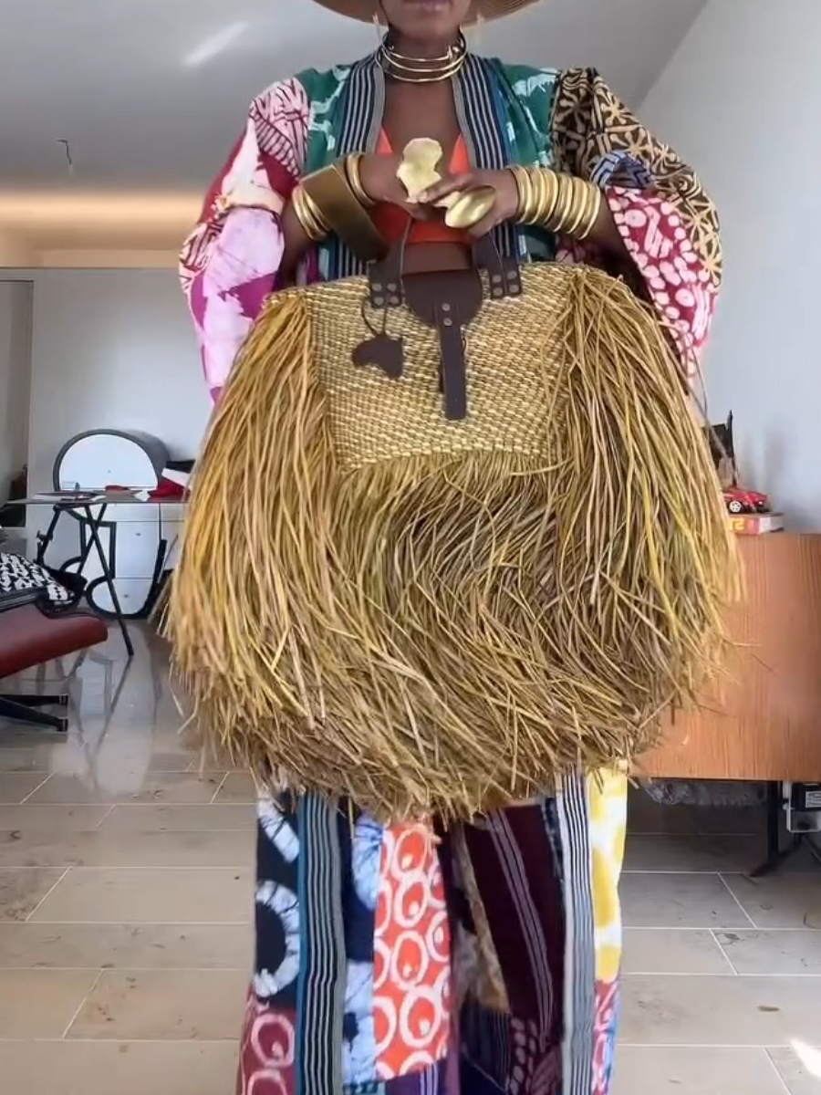 Savanna Grande Raffia Fringe Tote Bag