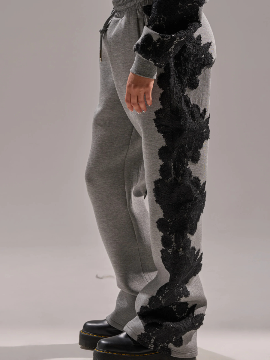 Lace Embroidery Zip Up Sweatshirt