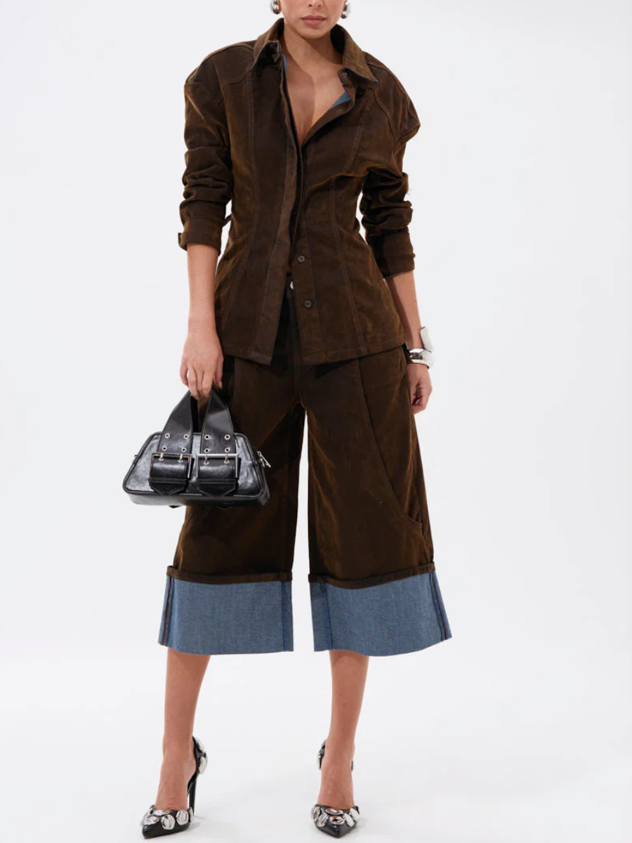 Slightly Oversized Velvet Denim Two Pieces Set